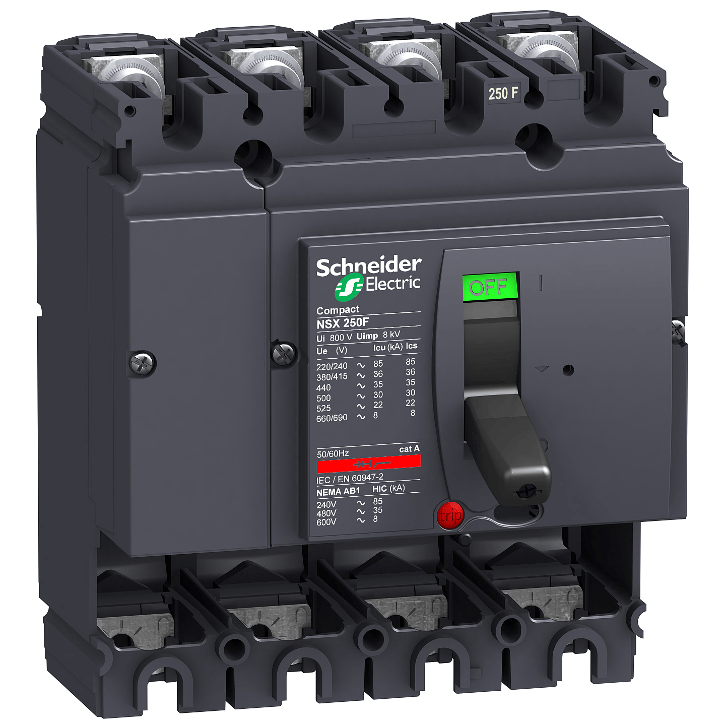 LV431408 - circuit breaker basic frame, ComPact NSX250F, 36 kA at 415 VAC 50/60 Hz, 250 A, without trip unit, 4 poles Schneider Electric