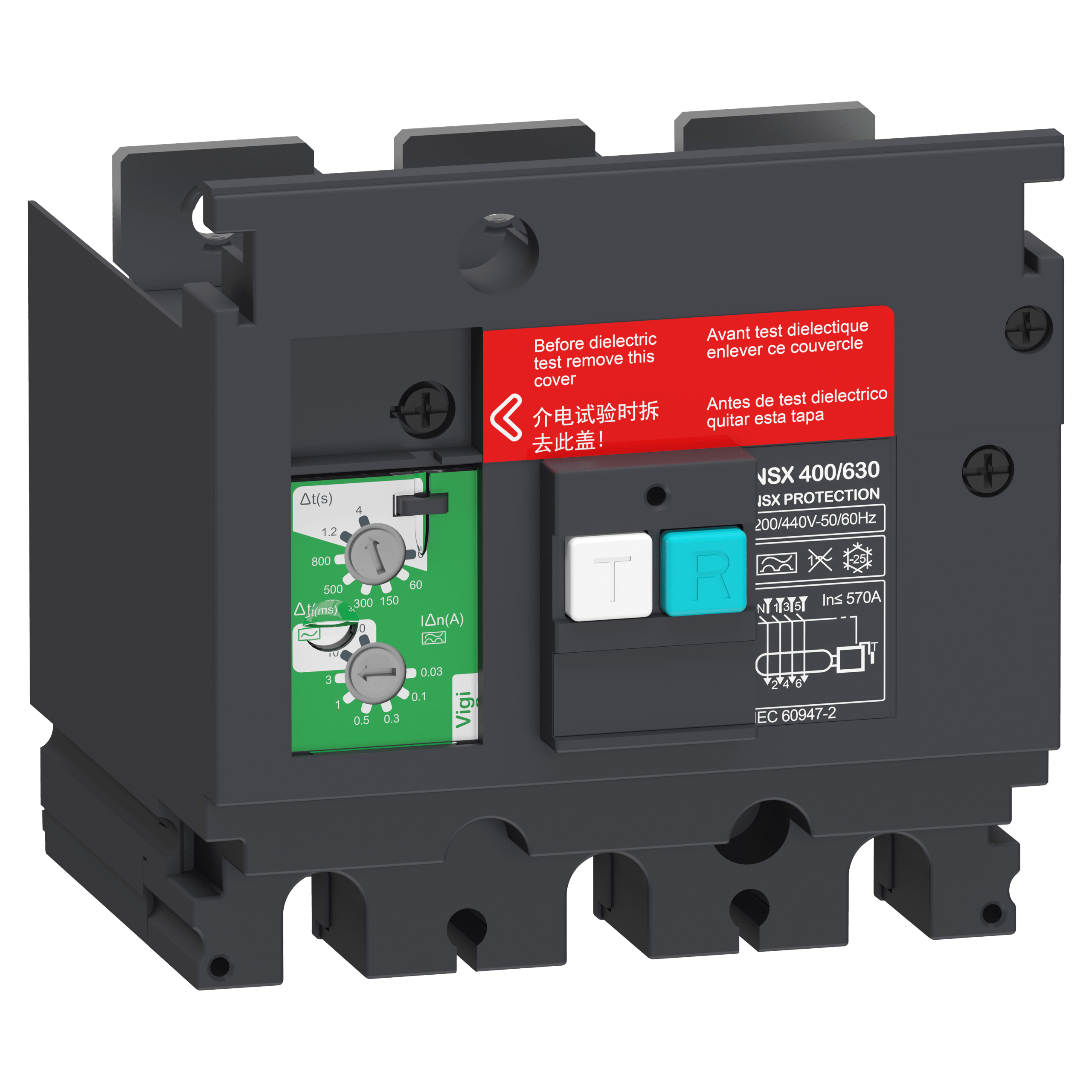 LV432464 - Earth-leakage VigiPacT add-on protection module, ComPacT NSX 400/630, 200 VAC to 440 VAC, 30 mA to 30 A, 3 poles Schneider Electric