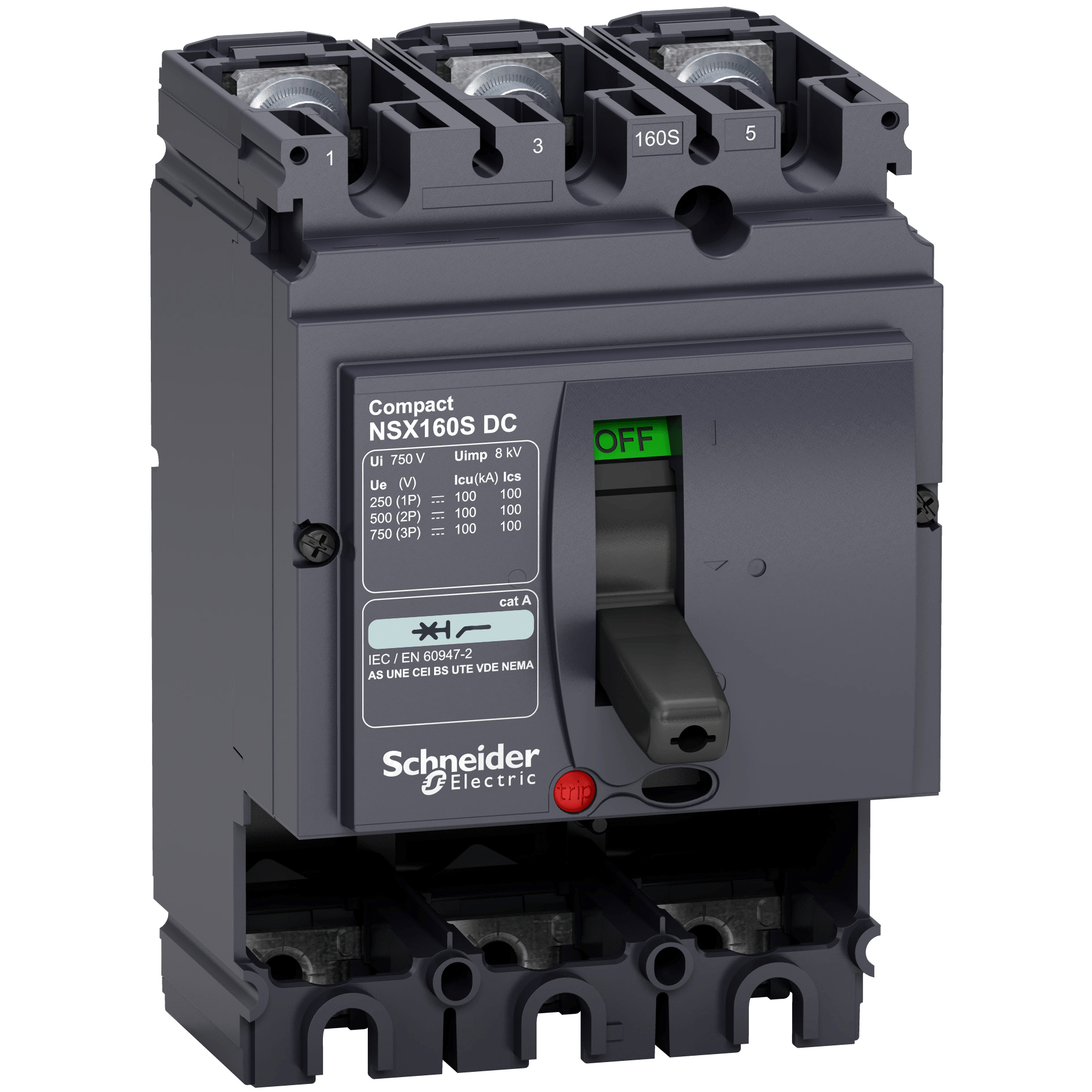 LV438118 - circuit breaker basic frame, ComPact NSX160S DC, 100 kA at 750 VDC, 160 A, without trip unit, 3 poles Schneider Electric