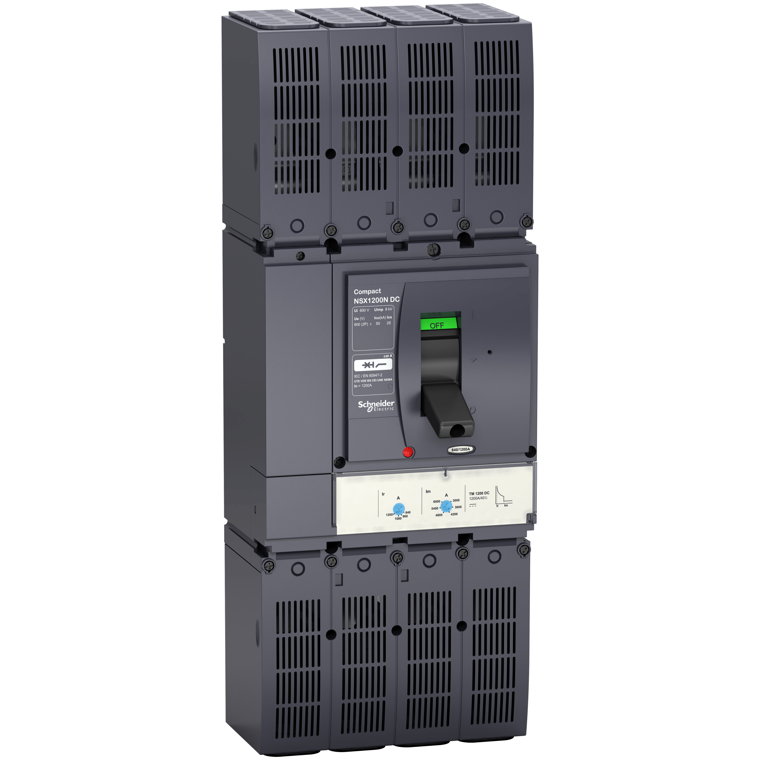 LV438552 - circuit breaker, ComPact NSX1200 TM-DC, 2 poles, 1200 A, 50 kA at 600 VDC, with bare cable connector Schneider Electric