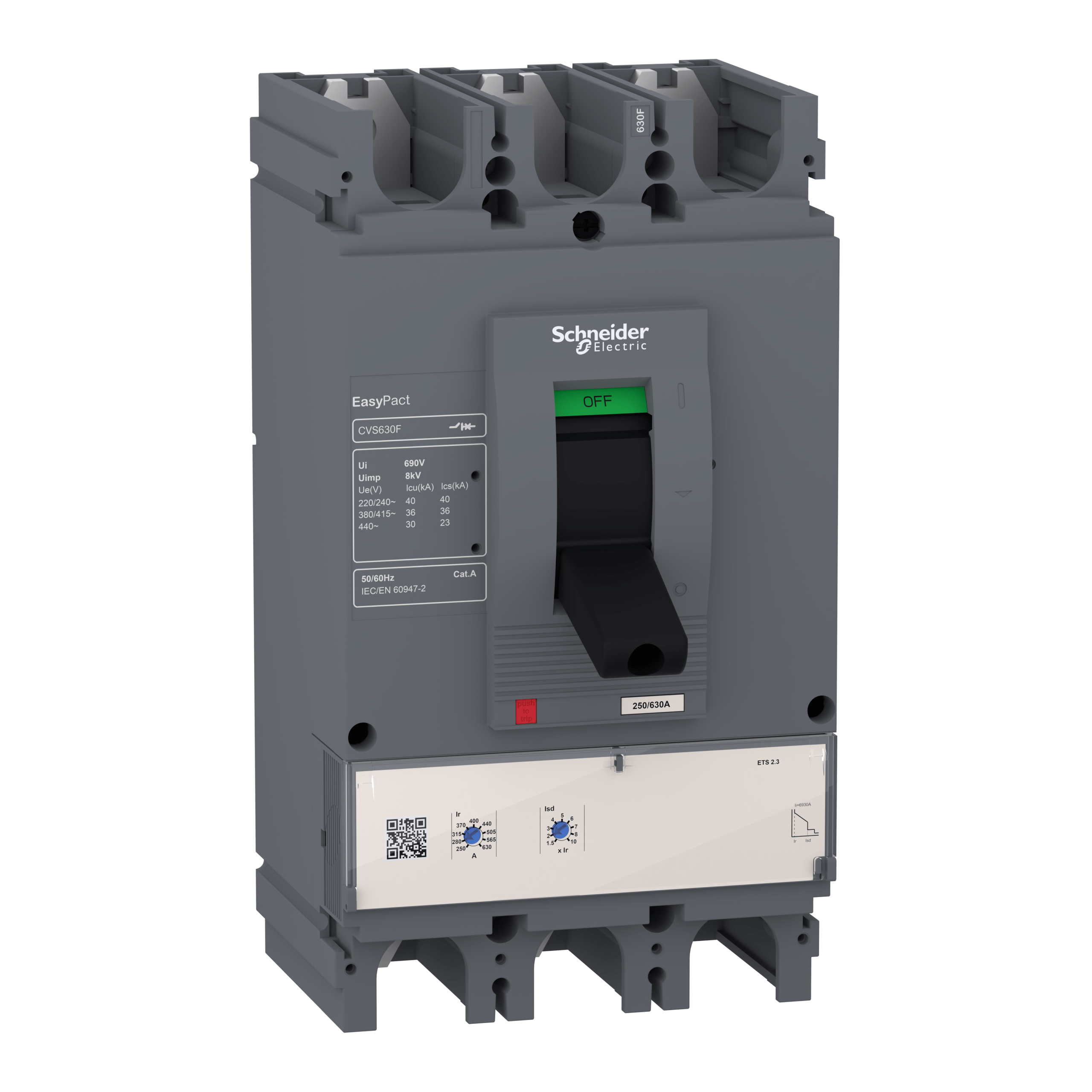 LV540505 - circuit breaker EasyPact CVS400F, 36 kA at 415 VAC, 400 A rating ETS 2.3 electronic trip unit, 3P 3d Schneider Electric