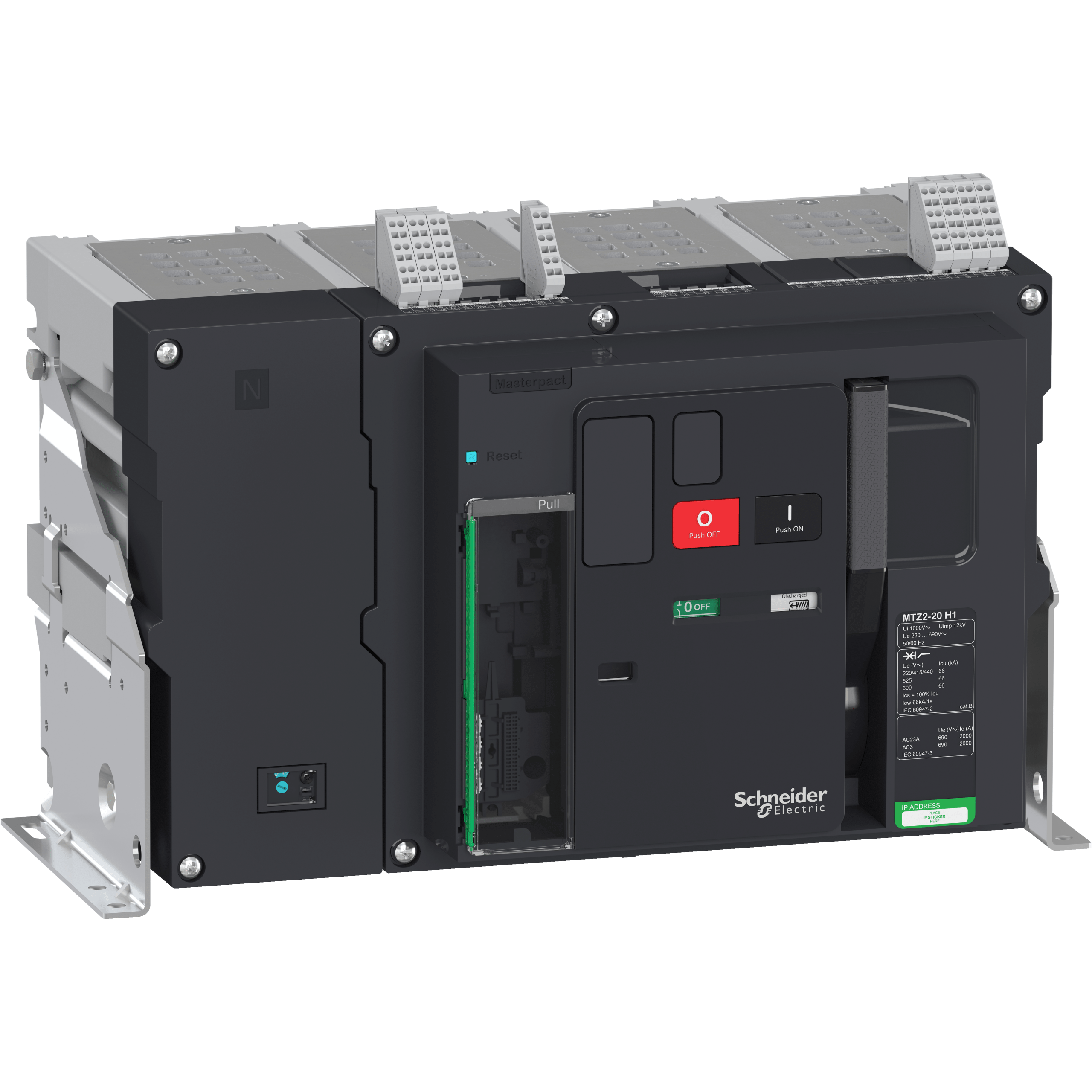 LV848064 - circuit breaker basic frame, Masterpact MTZ2 20H1, 2000 A, 66 kA at 440 VAC 50/60 Hz, 4 poles, fixed, without Micrologic Schneider Electric