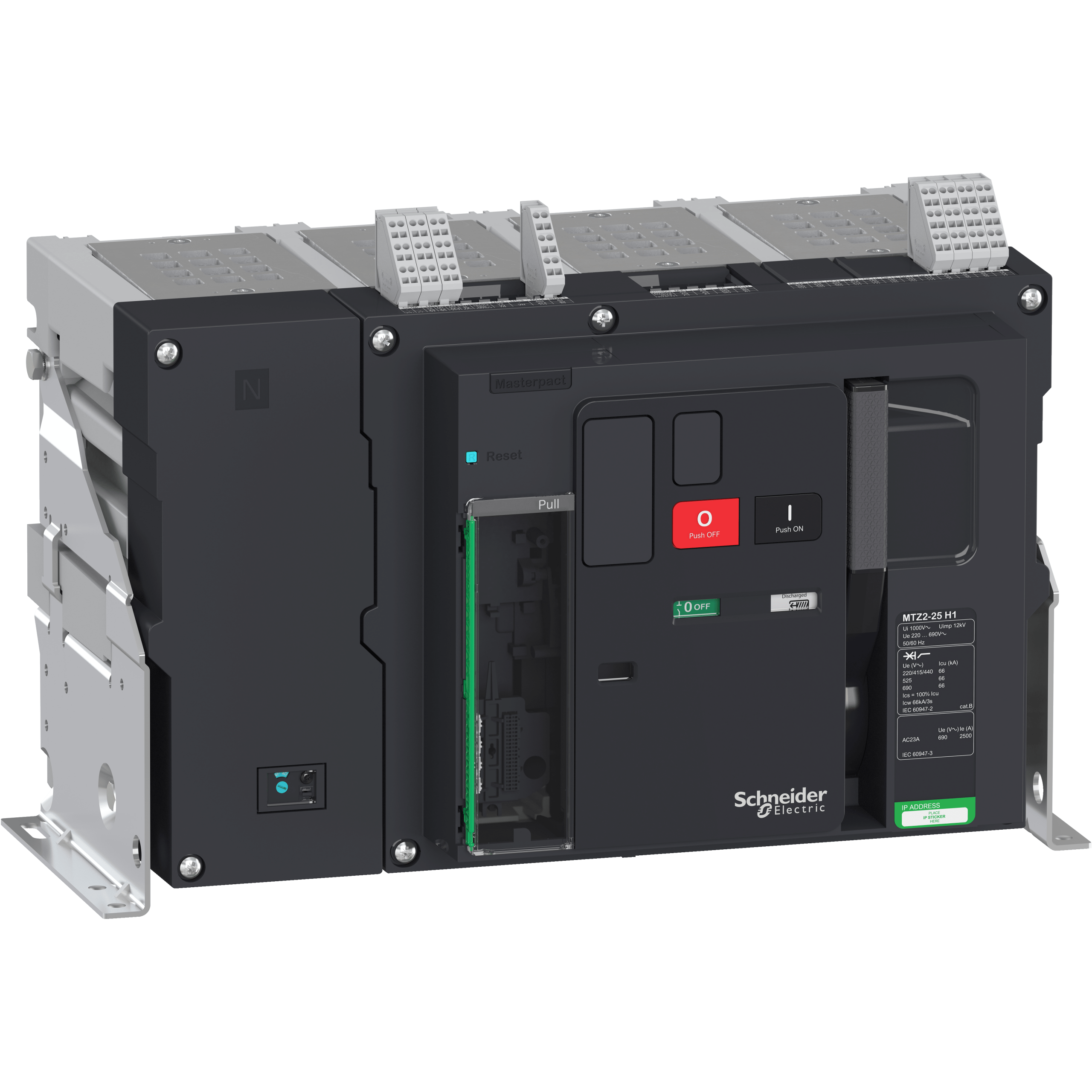 LV848076 - circuit breaker basic frame, Masterpact MTZ2 25H1, 2500 A, 66 kA at 440 VAC 50/60 Hz, 4 poles, fixed, without Micrologic Schneider Electric