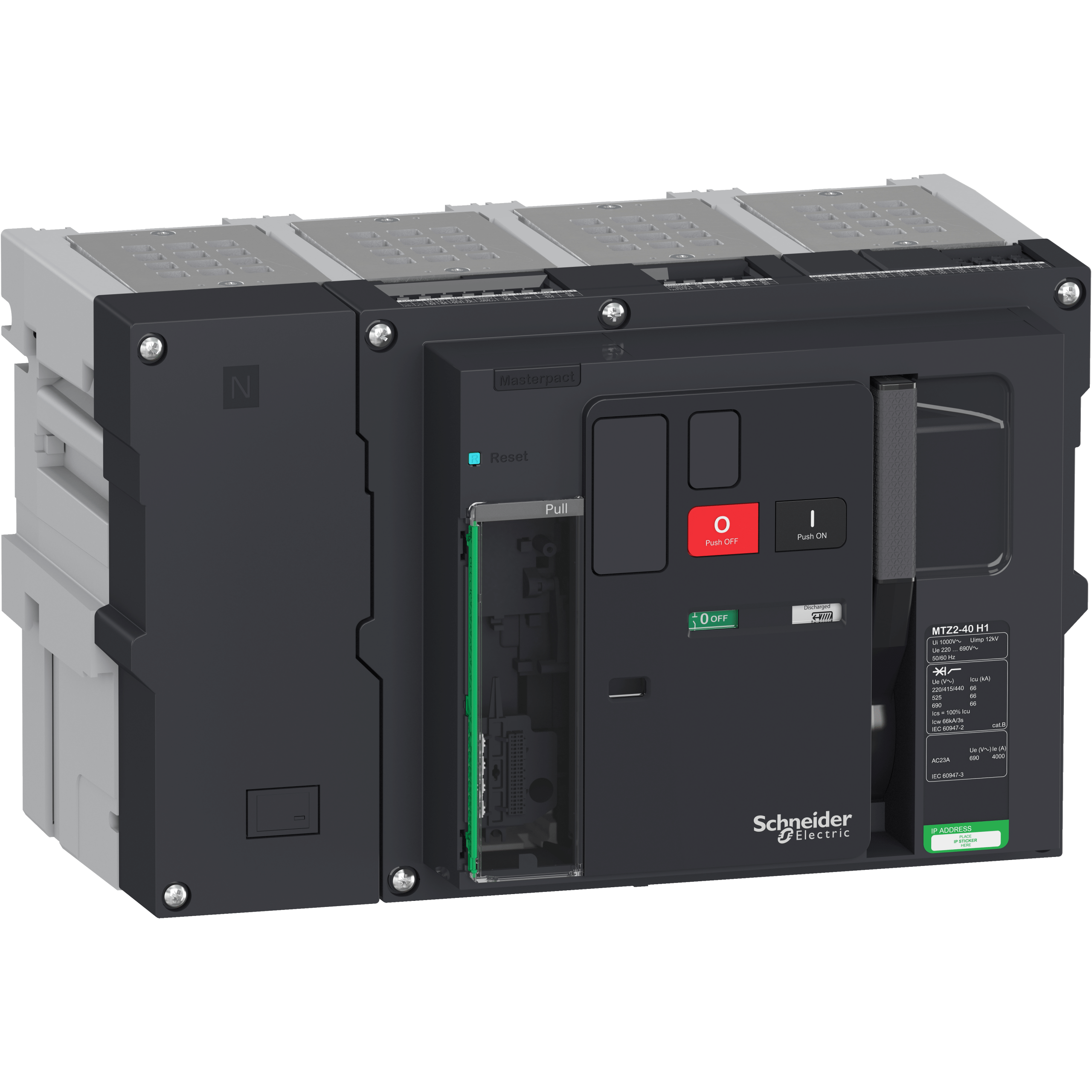 LV848327 - circuit breaker basic frame, Masterpact MTZ2 40H1, 4000 A, 66 kA at 440 VAC 50/60 Hz, 4P, drawout, without Micrologic Schneider Electric
