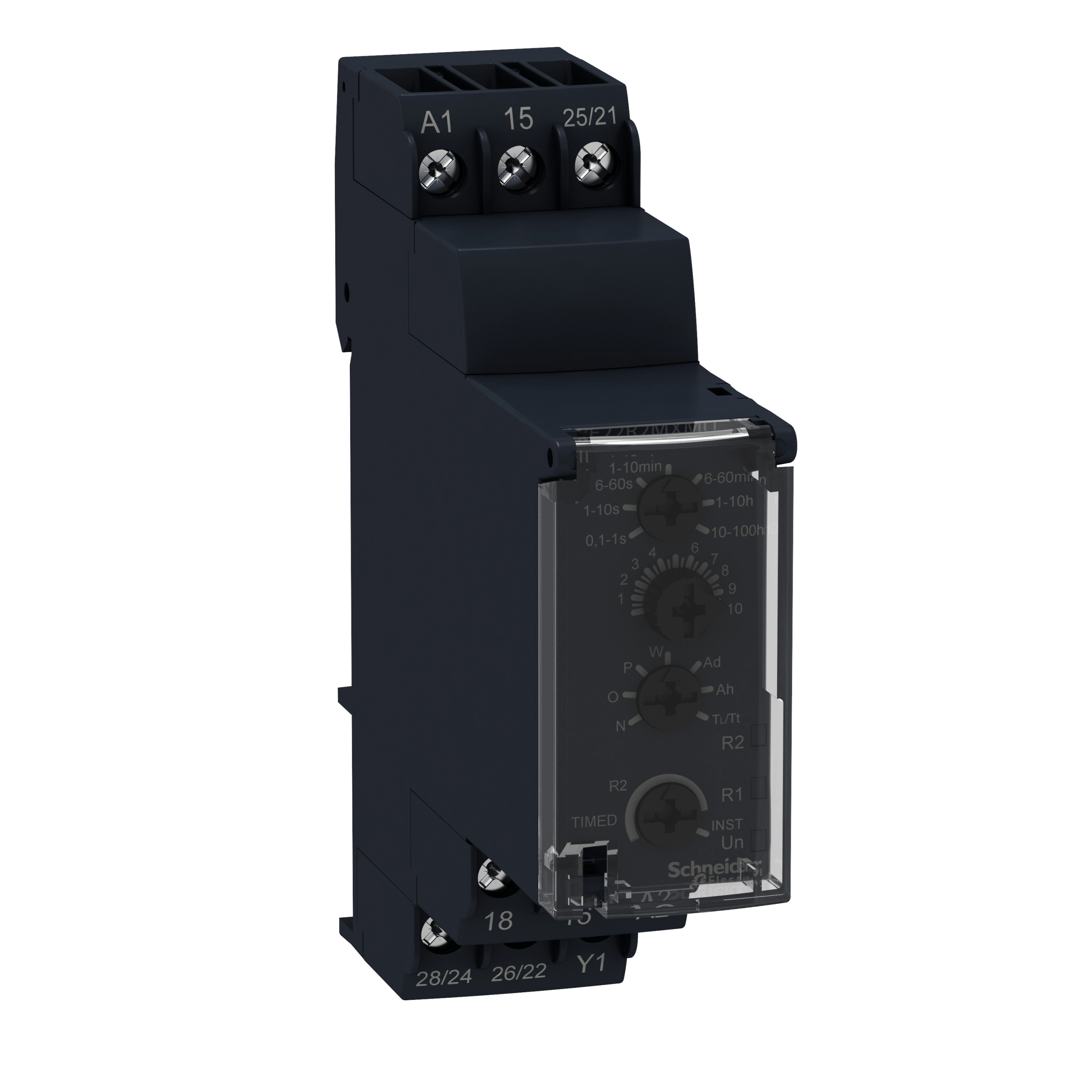 RE22R2MJU - Harmony, Modular timing relay, 8 A, 2 CO, 0.1 s…100 h, multifunction, 12 V AC/DC Schneider Electric