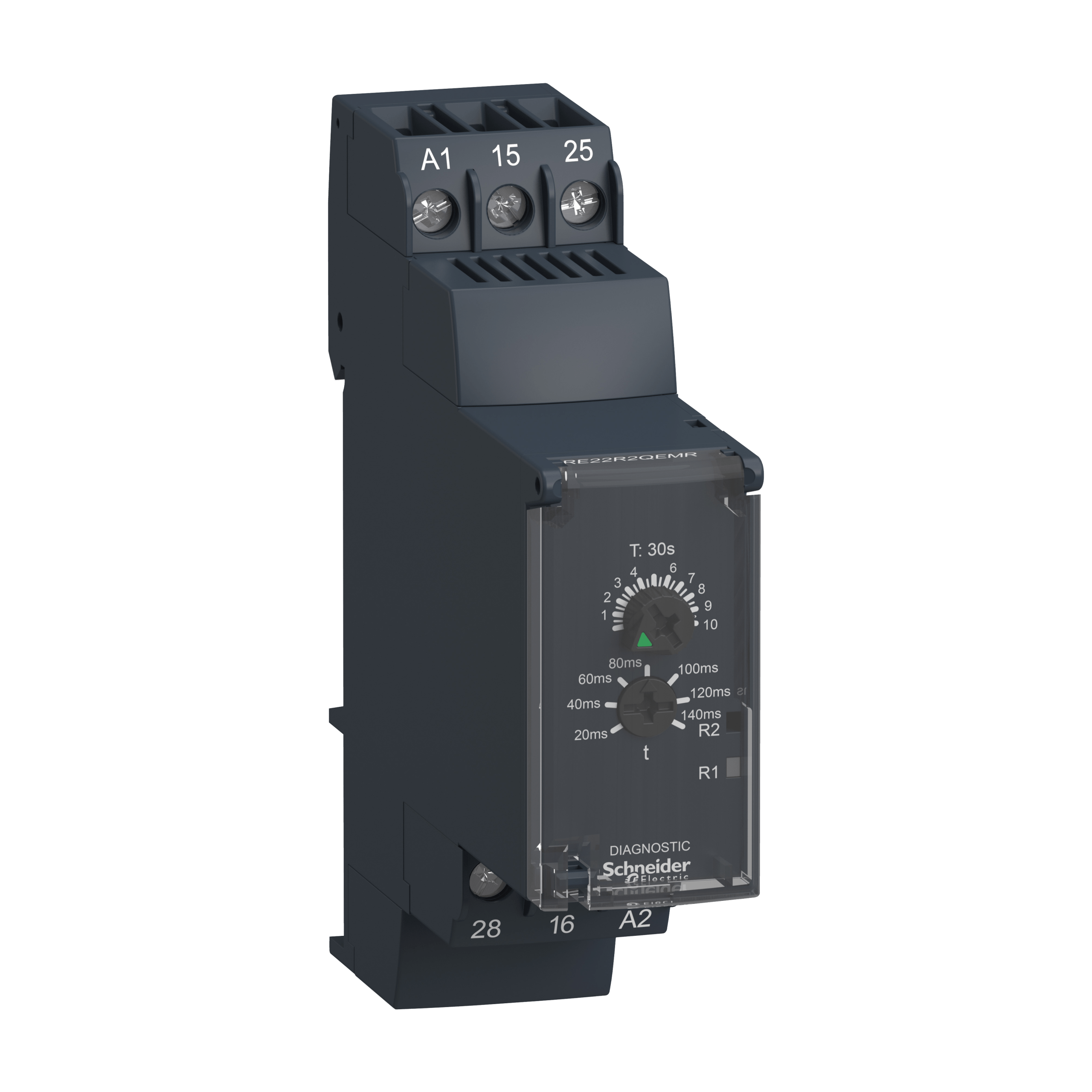 RE22R2QEMR - Harmony, Modular timing relay, 8 A, 2 CO, 0.3 s…30 s, star delta, 24...240 V AC/DC Schneider Electric