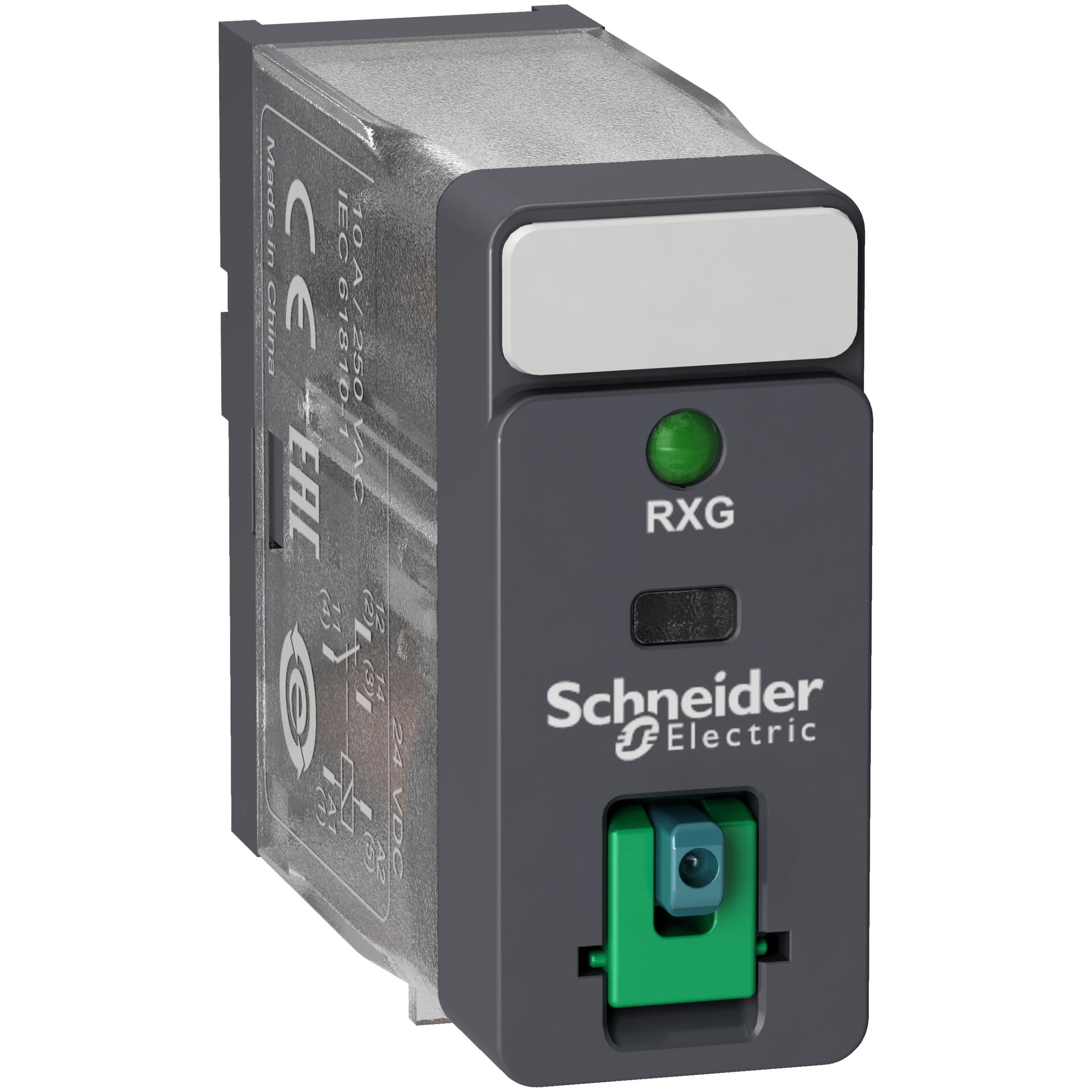 RXG12BD - Harmony, Interface plug-in relay, 10 A, 1 CO, with LED, with lockable test button, 24 V DC Schneider Electric