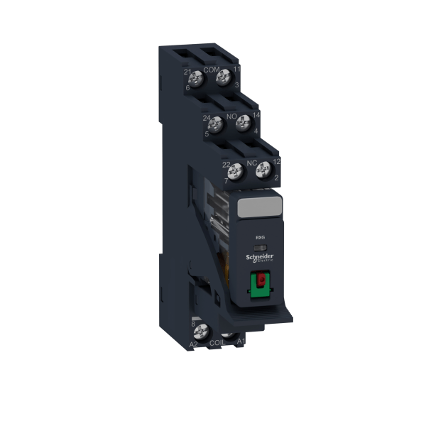 Harmony, Interface plug-in relay pre-assembled, 5 A, 2 CO, with lockable test button, with protection circuit, 24 V AC Schneider Electric