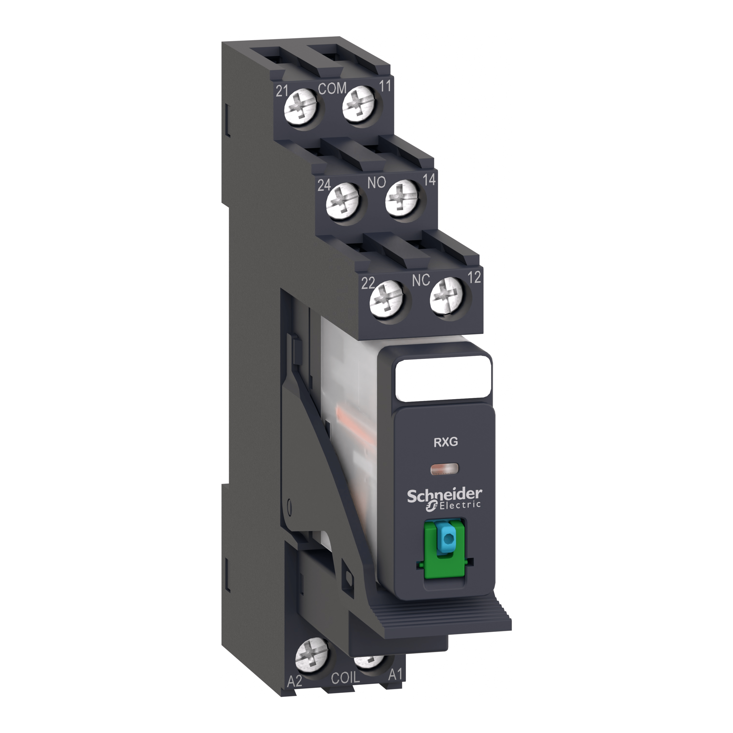 RXG21BDPV - Harmony, Interface plug-in relay pre-assembled, 5 A, 2 CO, with lockable test button, with protection circuit, 24 V DC Schneider Electric
