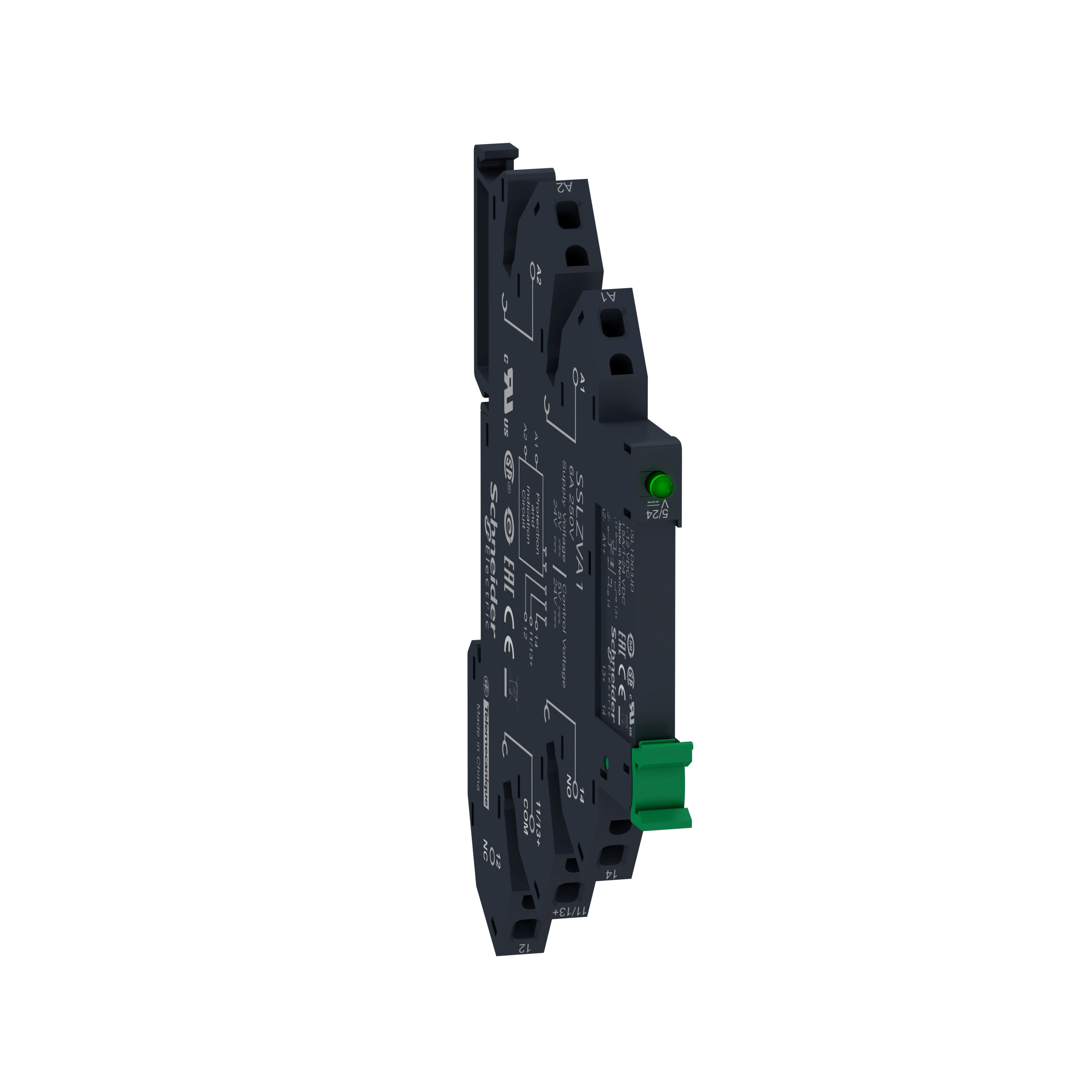 SSL1A12JDRPR - Harmony, Solid state relay pre assembled, 2 A, random switching, spring sockets, input 4…12 V DC, output 24...250 V AC Schneider Electric
