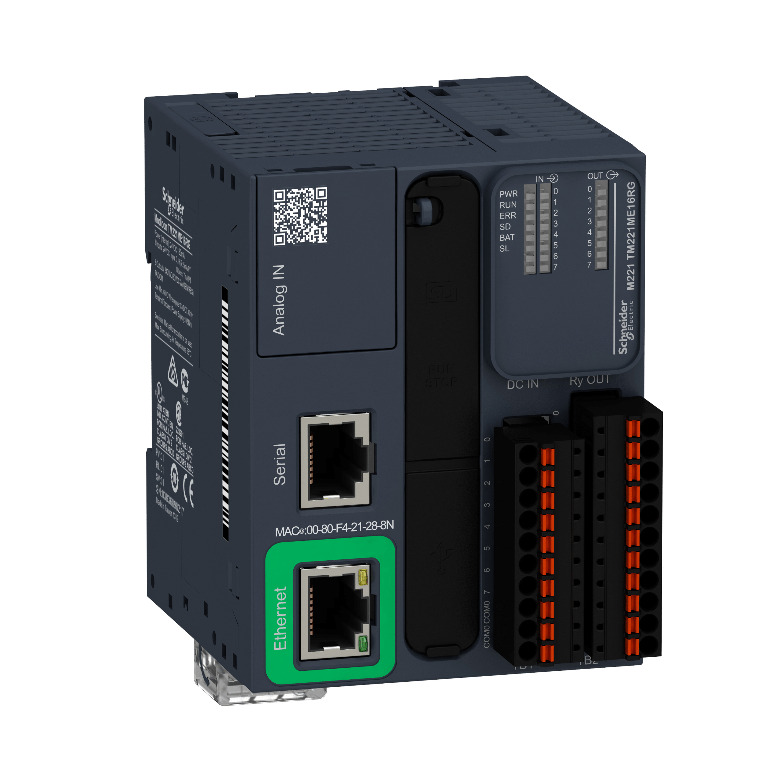 TM221ME16RG - Logic controller, Modicon M221, 16 IO relay Ethernet spring Schneider Electric