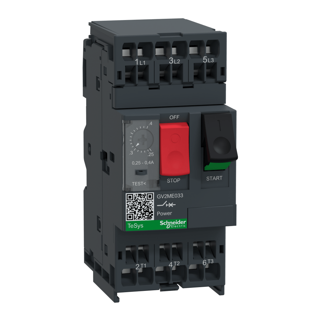 GV2ME033 - Motor circuit breaker, TeSys GV2, 3P, 0.25-0.4 A, thermal magnetic, spring terminals Schneider Electric
