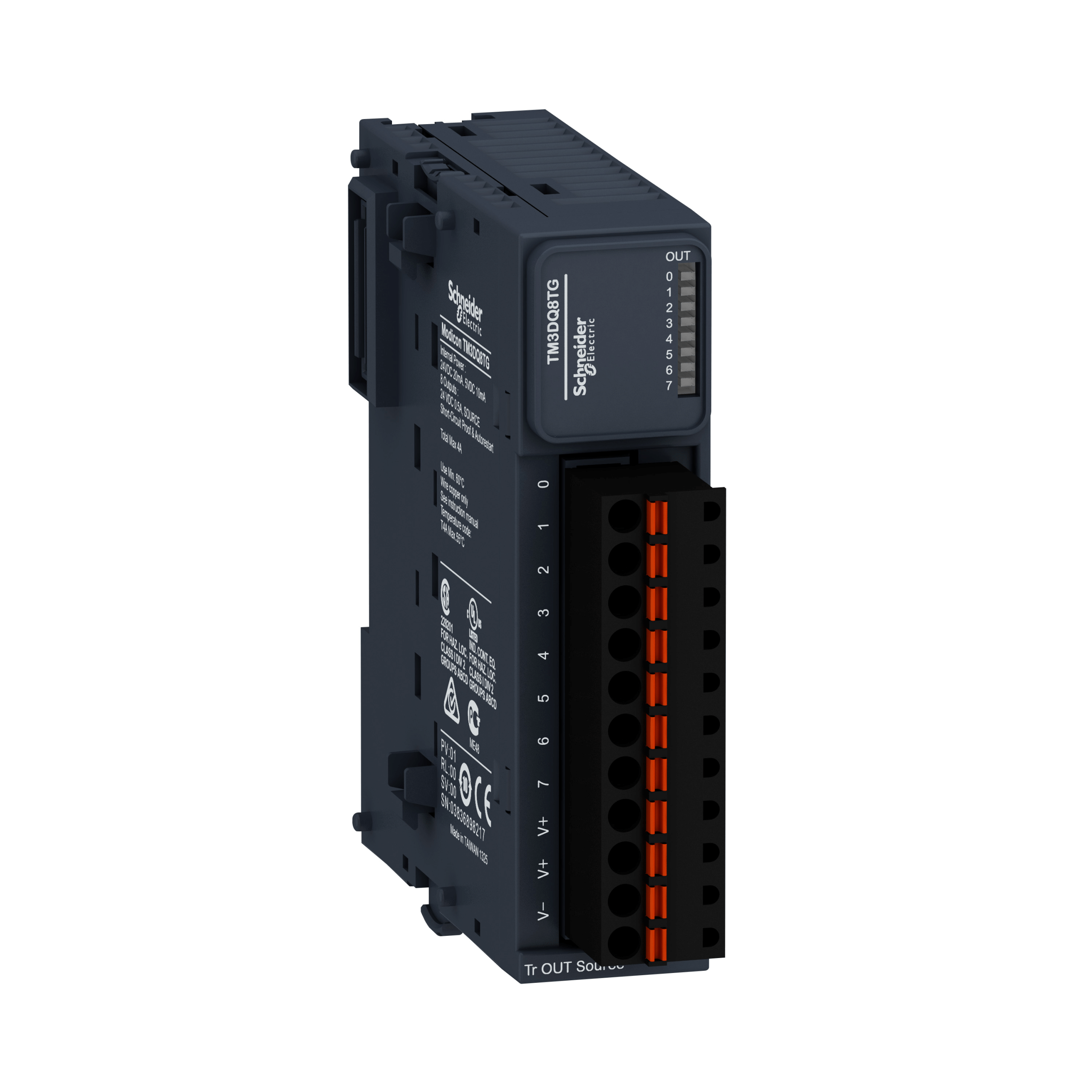TM3DQ8TG - Discrete output module, Modicon TM3, 8 outputs transistor PNP (spring) Schneider Electric