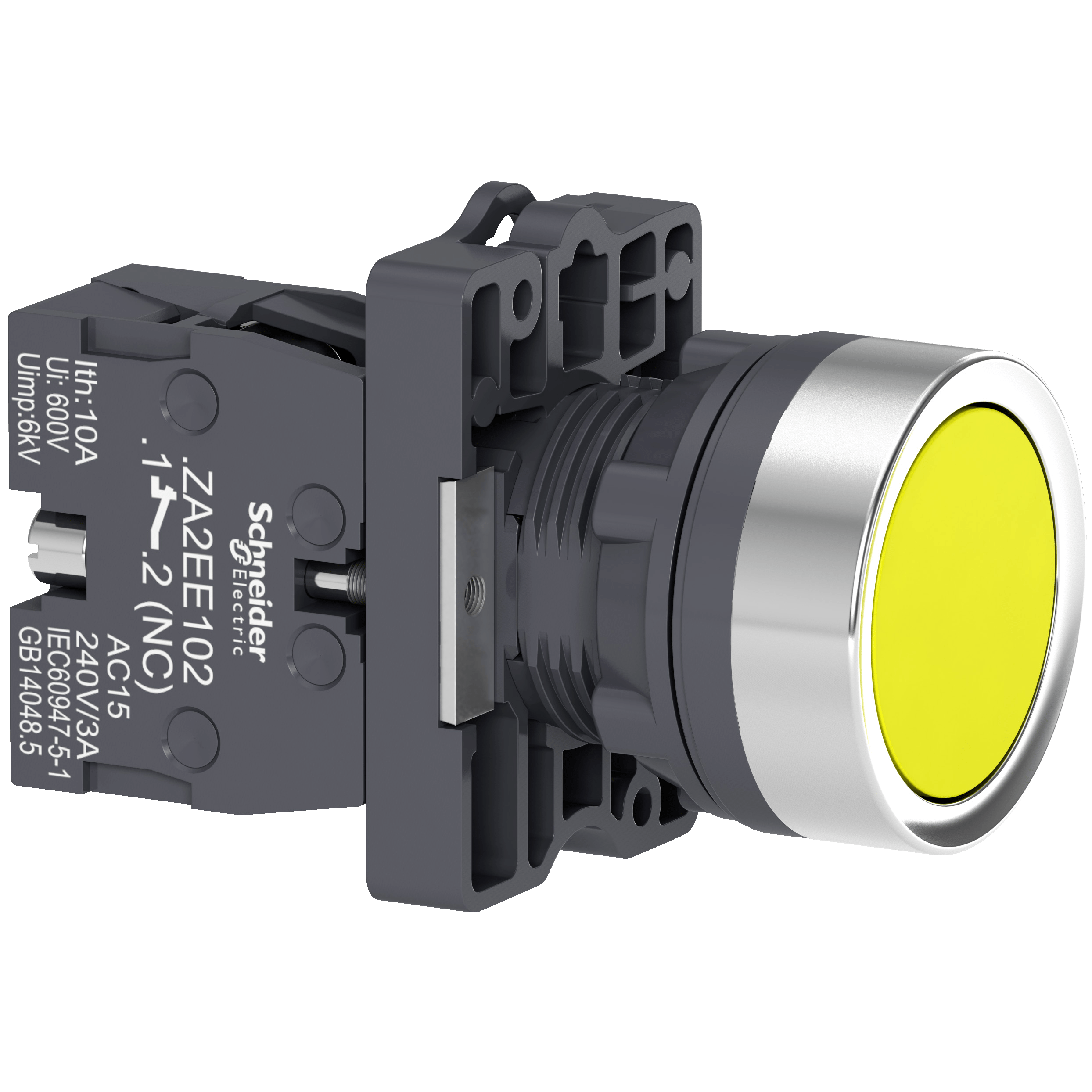 XA2EA51 - round yellow push-button Ø 22 - flush spring return - 1NO Schneider Electric