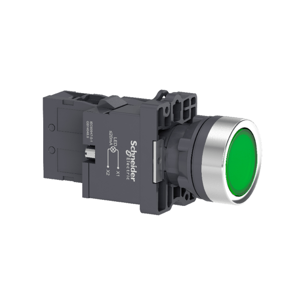 XA2EW33M1 — XA2EW33M1 - green flush complete illum push-button - Ø22 - flush - 220V AC - 1NO Schneider Electric
