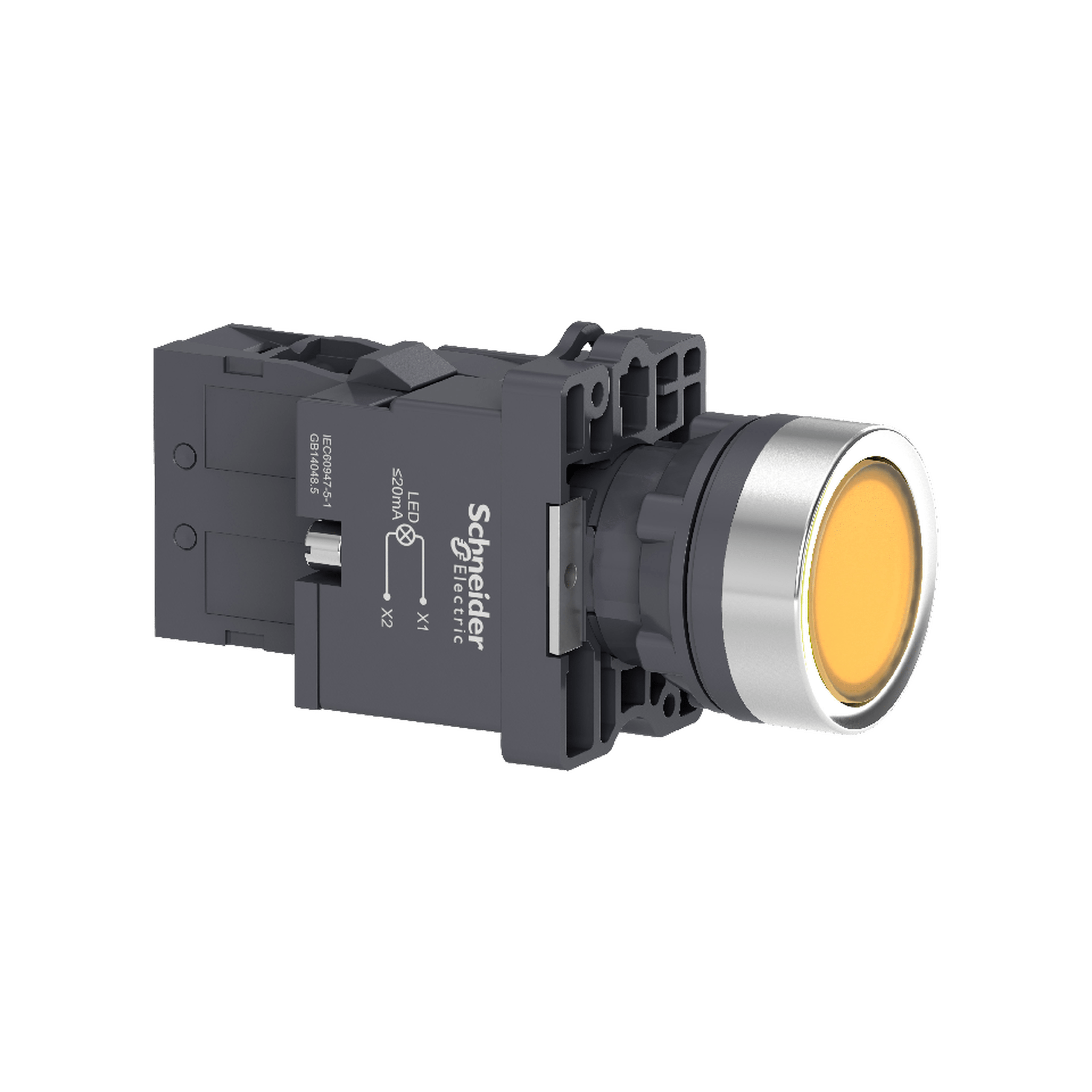 XA2EW35M1 - yellow flush complete illum push-button - Ø22 - flush - 220V AC - 1NO Schneider Electric