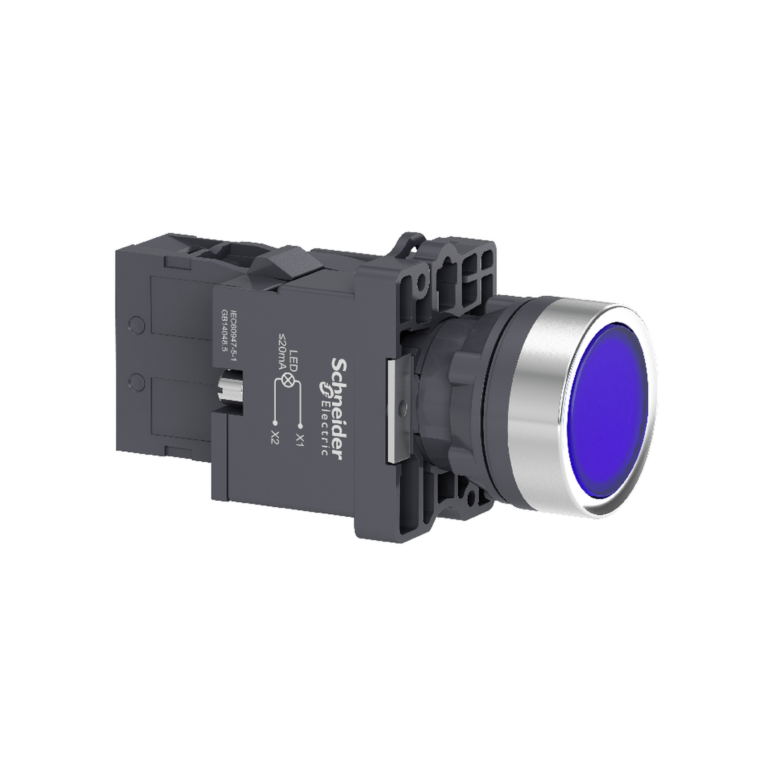 XA2EW36M1 - blue flush complete illum push-button - Ø22 - flush - 220V AC - 1NO Schneider Electric