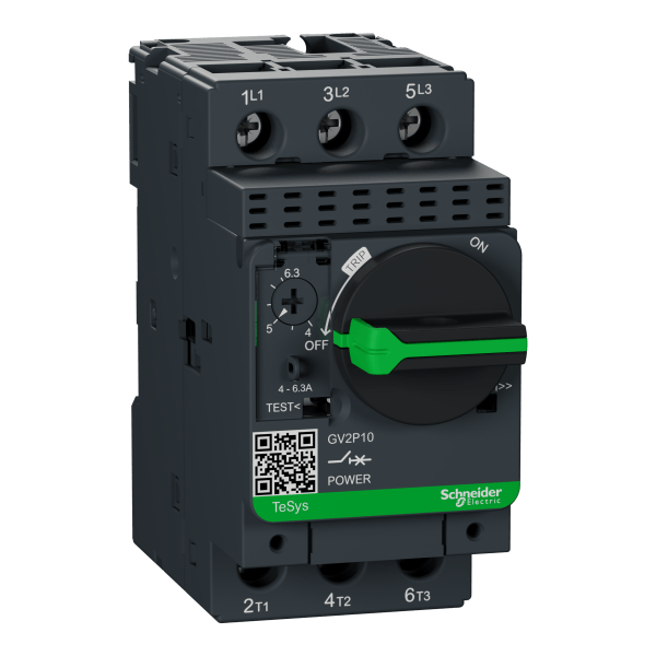 GV2P10 — GV2P10 - GV2P10 - Motor Circuit breaker, TeSys GV2, 3P, 4-6.3 A, thermal magnetic, screw clamp terminals Schneider Electric