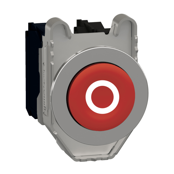 XB4FL4325 — XB4FL4325 - Harmony XB4, Push button flush mounted, metal, projecting, red, Ø30, spring return, marked O, 1 NO + 1 NC Schneider Electric