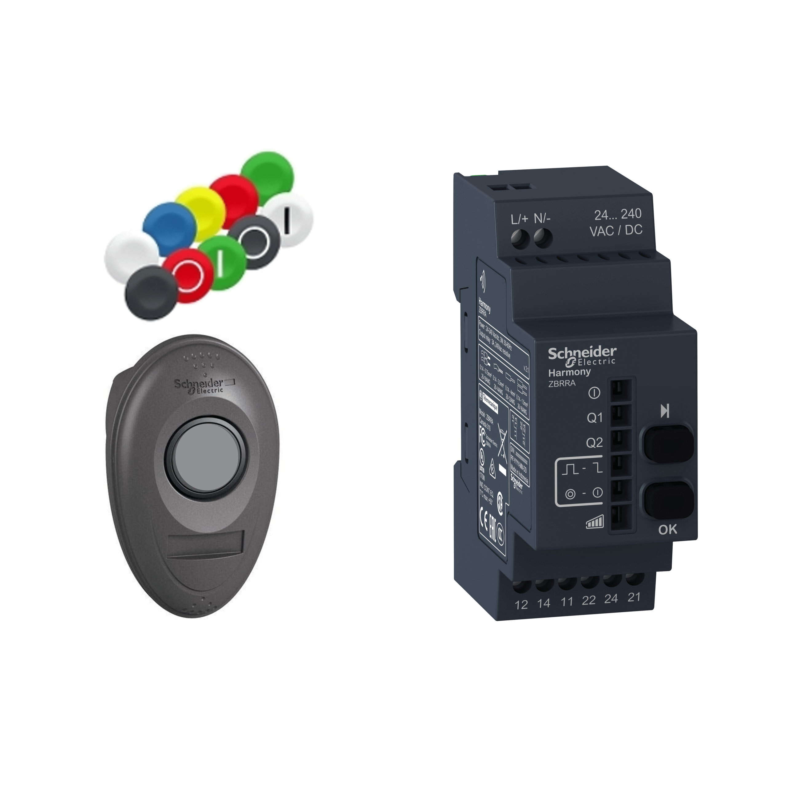 XB5RMA04 - Harmony XB5, Pack with 1 wireless push button + 1 configurable receiver + 1 set of 10 colored caps, plastic, Ø22, 24...240 V AC/DC Schneider Electric