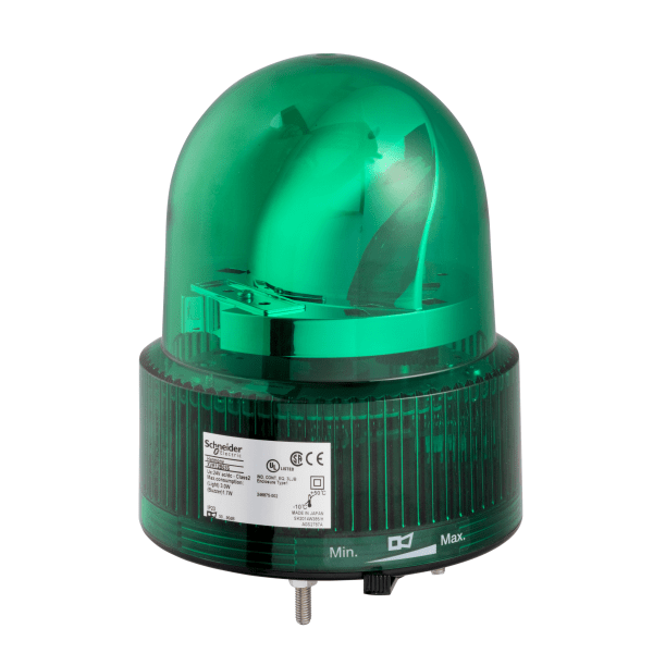 Prewired rotating mirror beacon, Harmony XVR, 120 mm, green, without buzzer, 24 V AC DC Schneider Electric