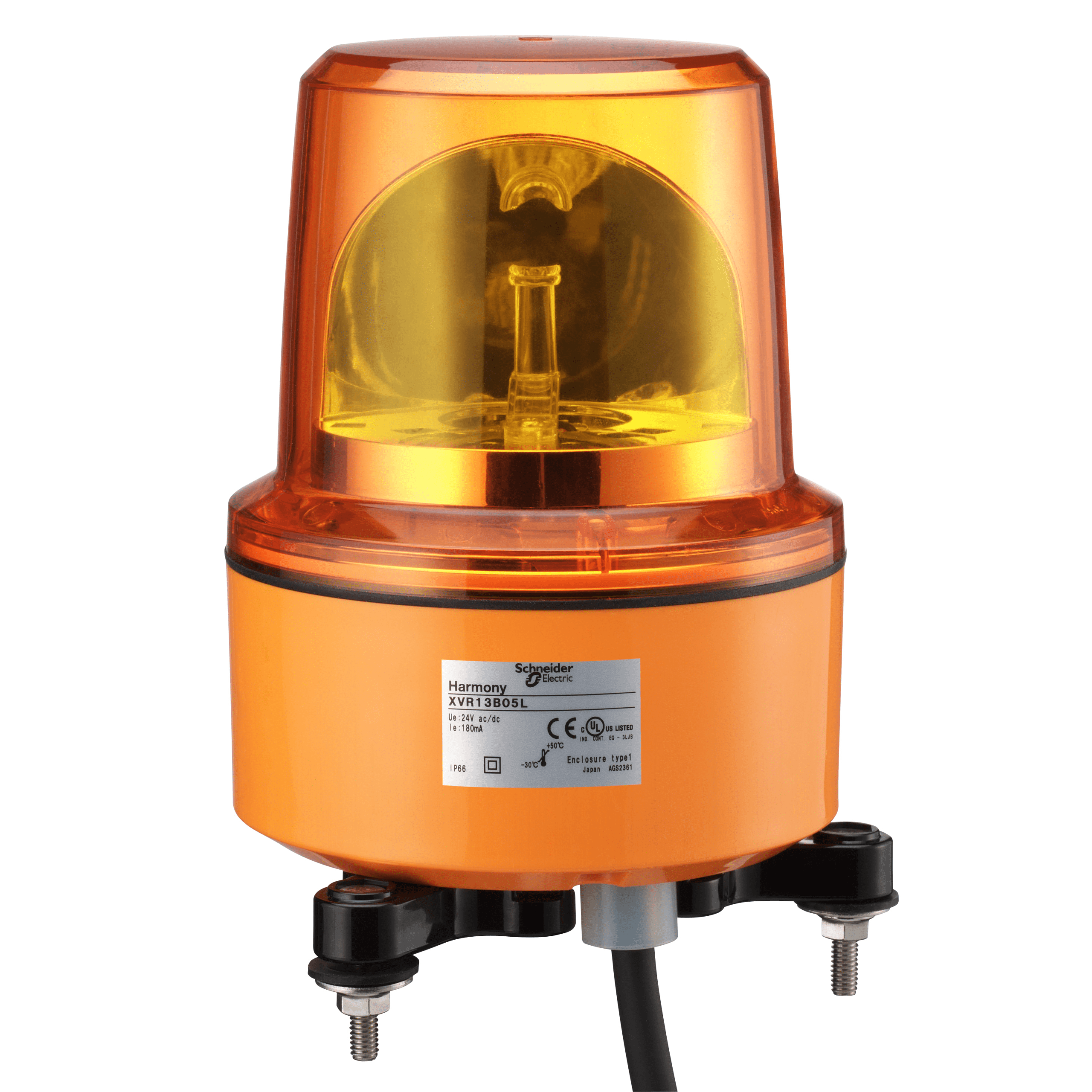 XVR13B05L - Harmony XVR, Rotating beacon, Ø130, orange, without buzzer, 24 V AC/DC Schneider Electric
