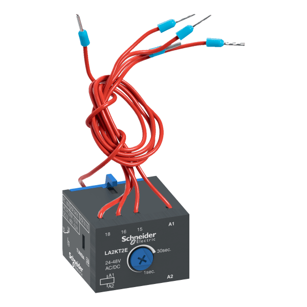 LA2KT2E — LA2KT2E - Electronic time delay auxiliary contact block, TeSys K, 1C/O, on delay 1-30s, front, control 24-48 V AC/DC Schneider Electric