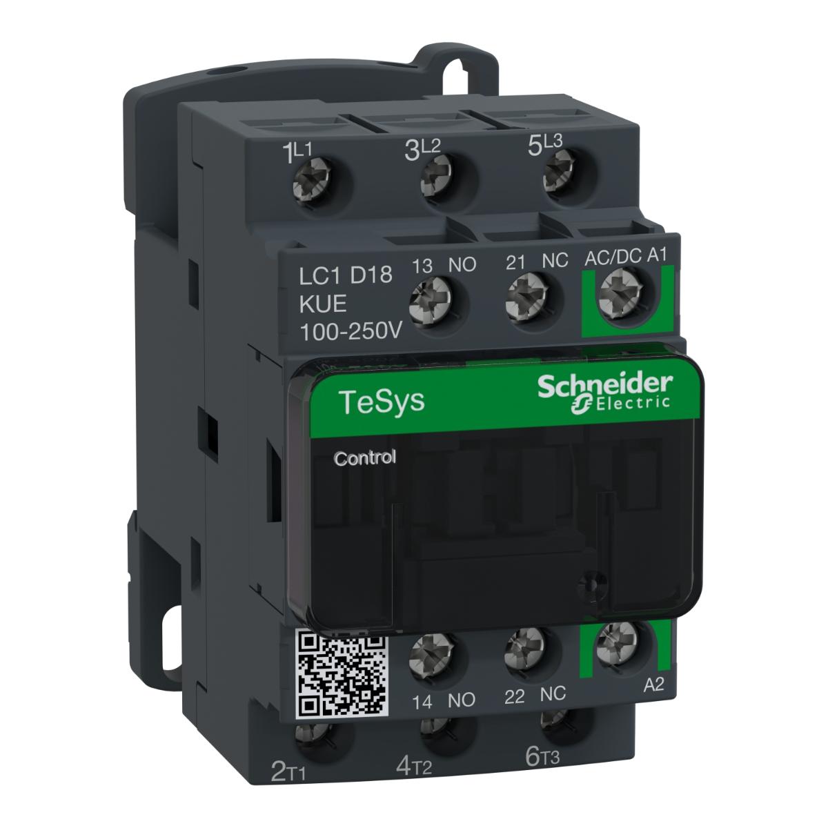 TeSys D contactor 3P 18A AC-3 up to 440V coil 100-250V AC/DC