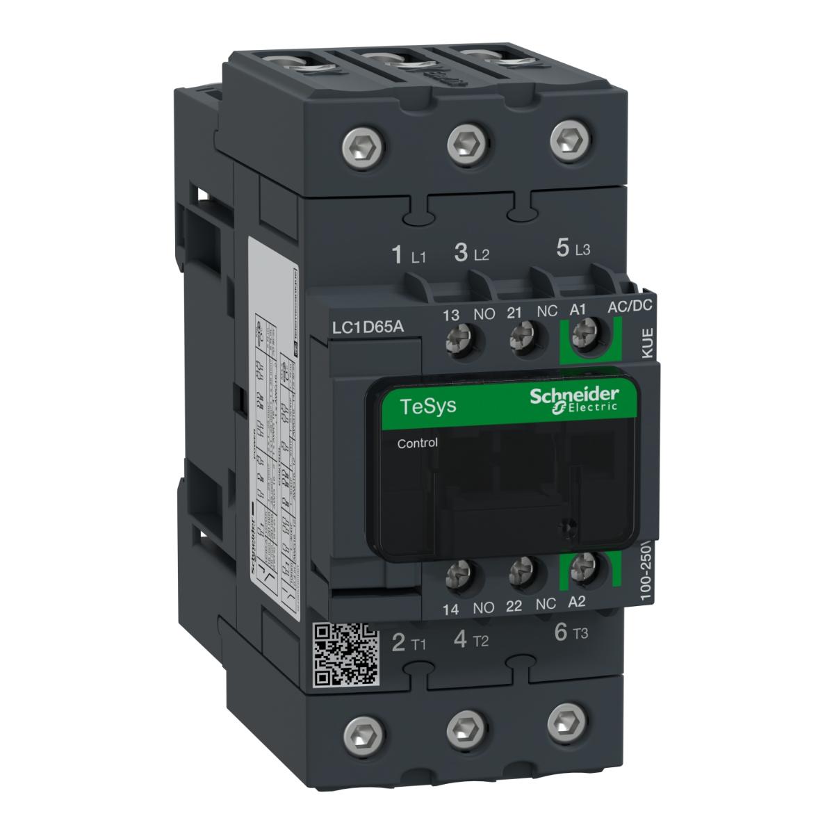 TeSys D contactor 3P 65A AC-3 up to 440V coil 100-250V AC/DC EverLink