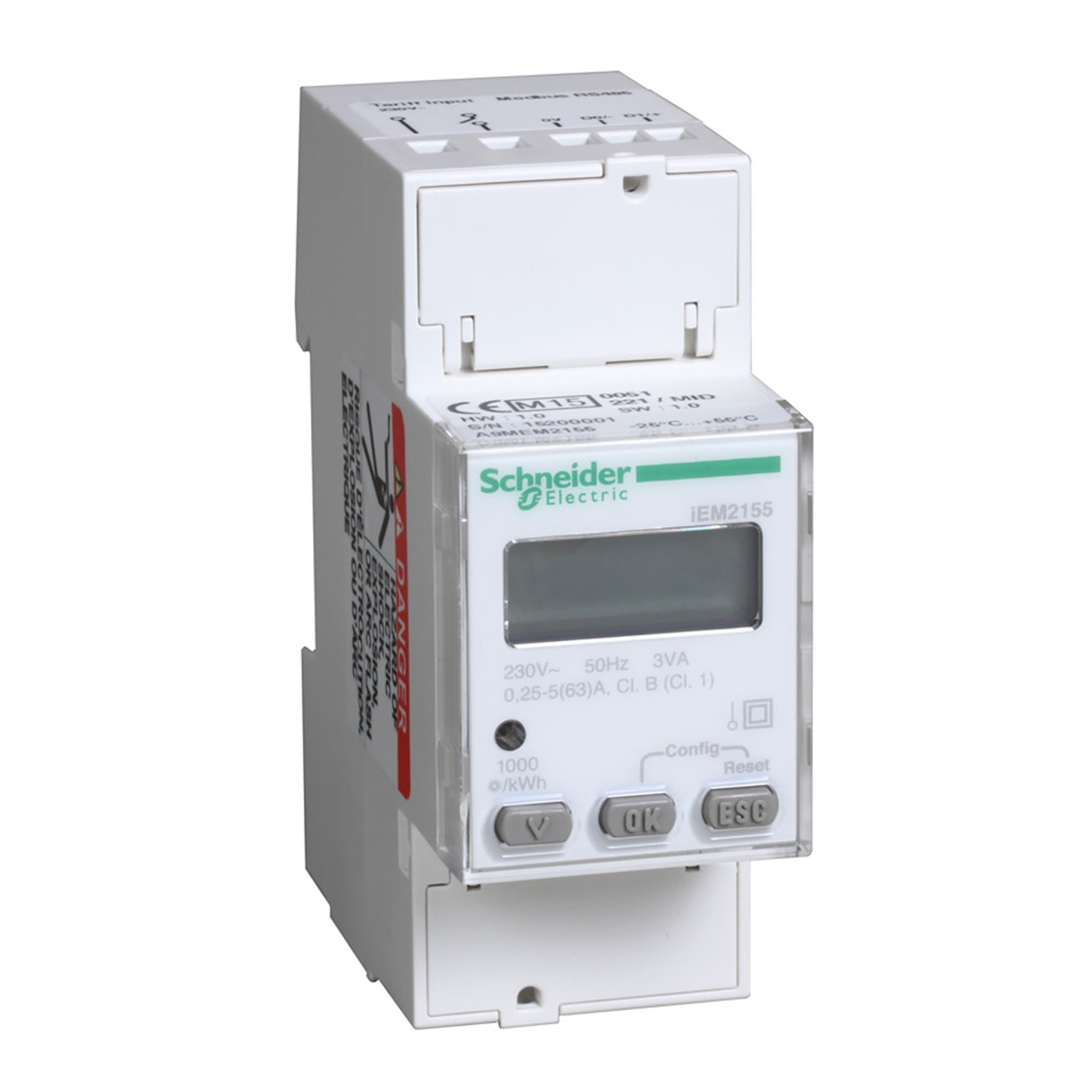 A9MEM2155 – Modular single phase power meter iEM2155 - 230V - 63A with comm Modbus - MID | Schneider Electric