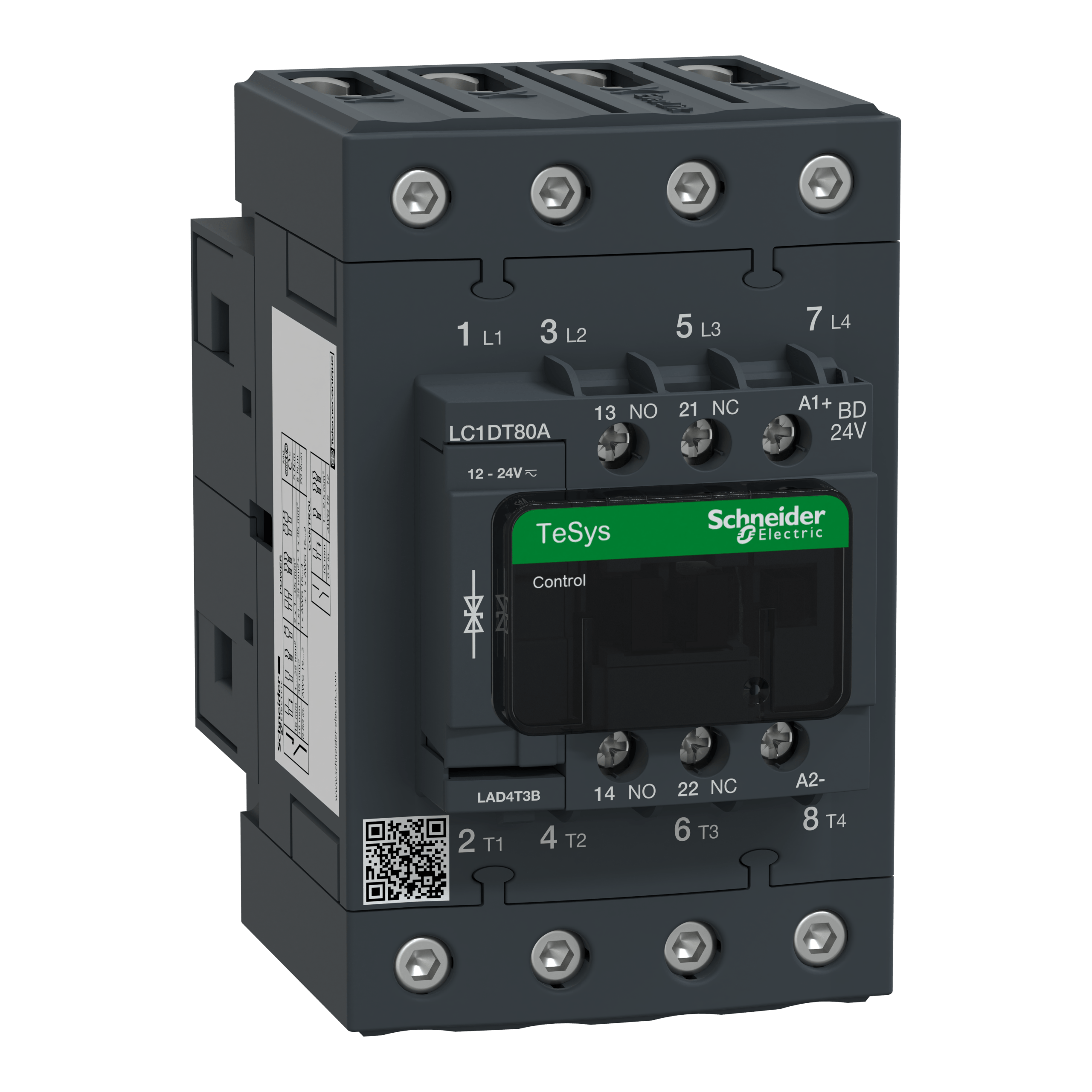 LC1DT80ABD - TeSys D contactor - 4P(4 NO) - AC-1 - <= 440 V 80 A - 24 V DC standard coil Schneider Electric