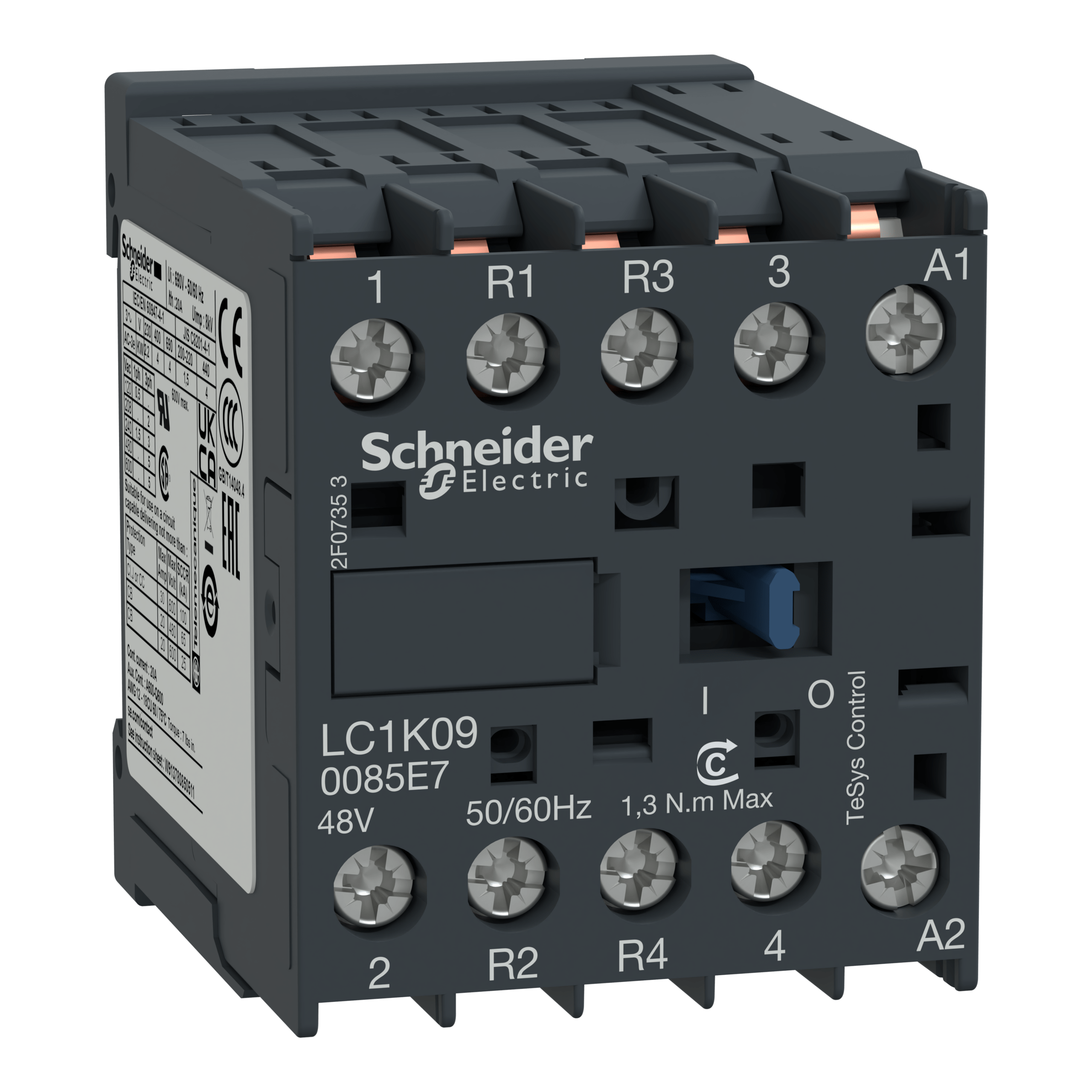 LC1K090085E7 - TeSys K contactor - 4P (2 NO + 2 NC) - AC-1 <= 440 V 20 A - 48 V AC coil Schneider Electric