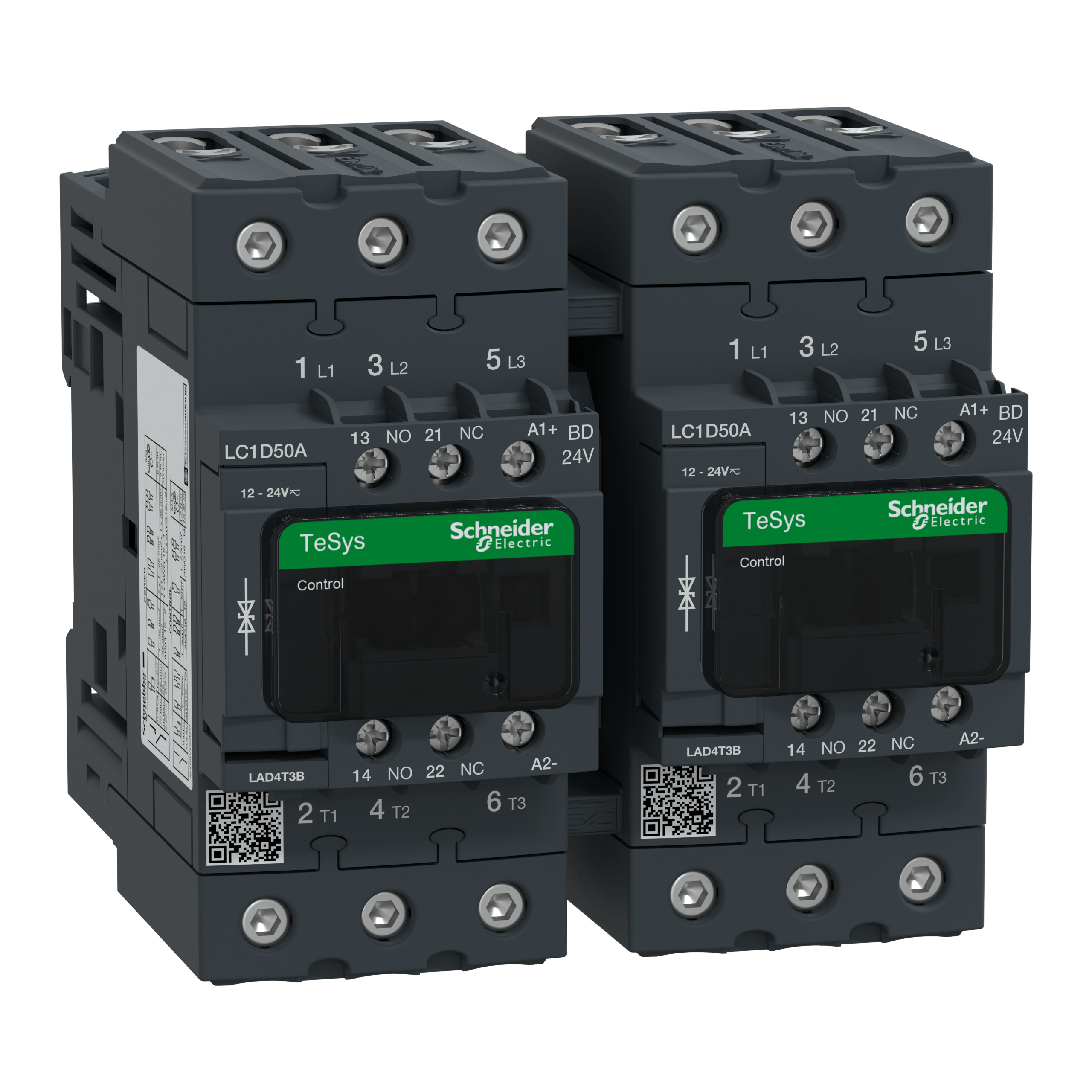 LC2D50ABD - TeSys D reversing contactor - 3P(3 NO) - AC-3 - <= 440 V 50 A - 24 V DC coil Schneider Electric