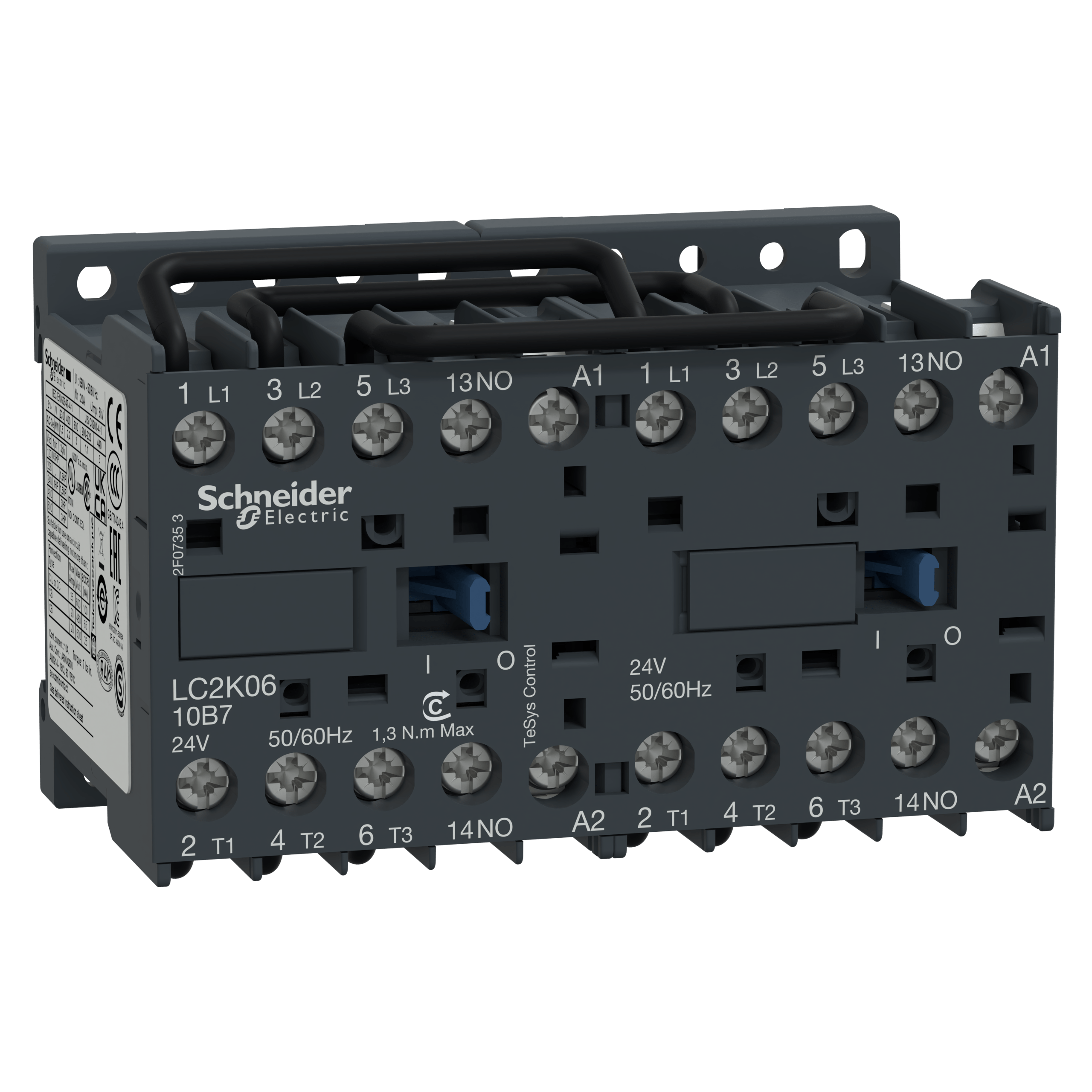 LC2K0610F7 - TeSys K reversing contactor - 3P - AC-3 <= 440 V 6 A - 1 NO - 110 V AC coil Schneider Electric