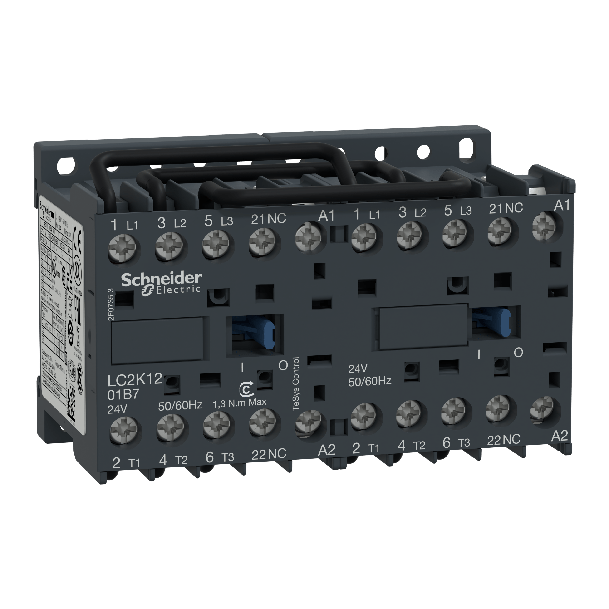 LC2K1201E7 - TeSys K reversing contactor - 3P - AC-3 <= 440 V 12 A - 1 NC - 48 V AC coil Schneider Electric