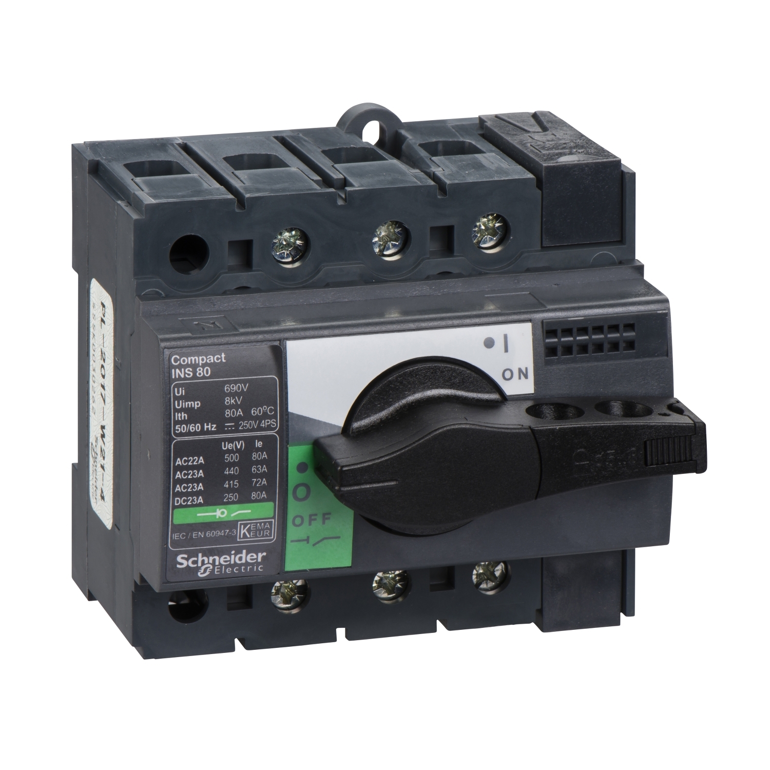 Switch disconnector, Compact INS80 , 80 A, standard version with black rotary handle, 3 poles