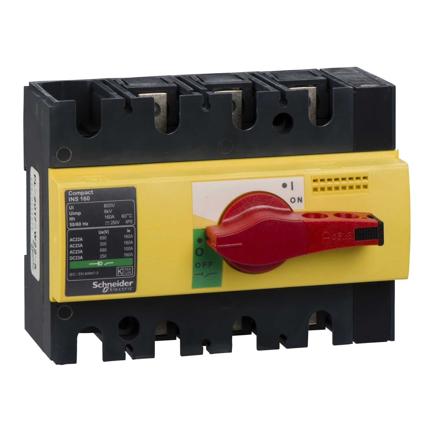 Switch disconnector, Compact INS160 , 160 A, with red rotary handle and yellow front, 3 poles