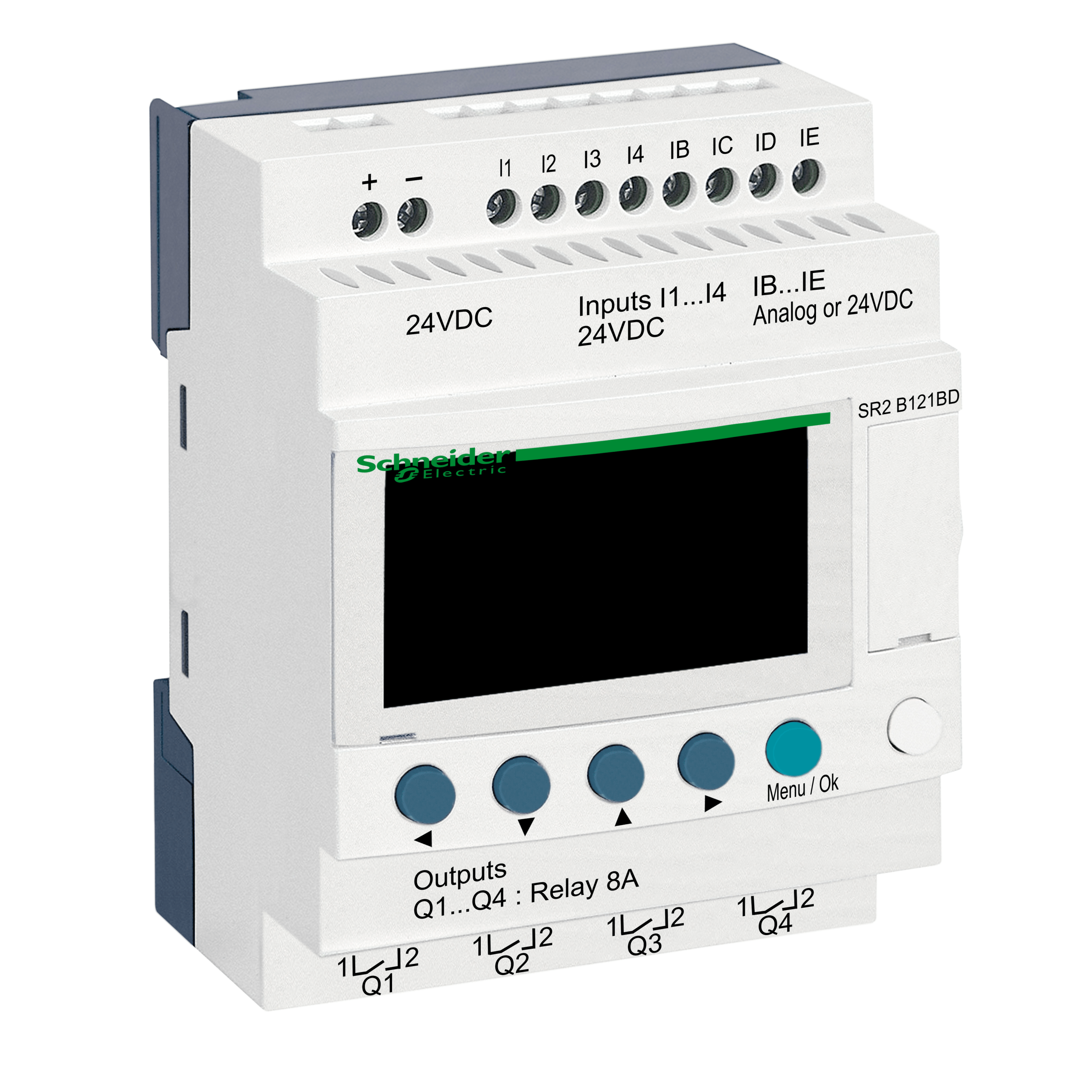 SR2B121BD - Compact smart relay, Zelio Logic, 12 I/O, 24 V DC, clock, display Telemecanique