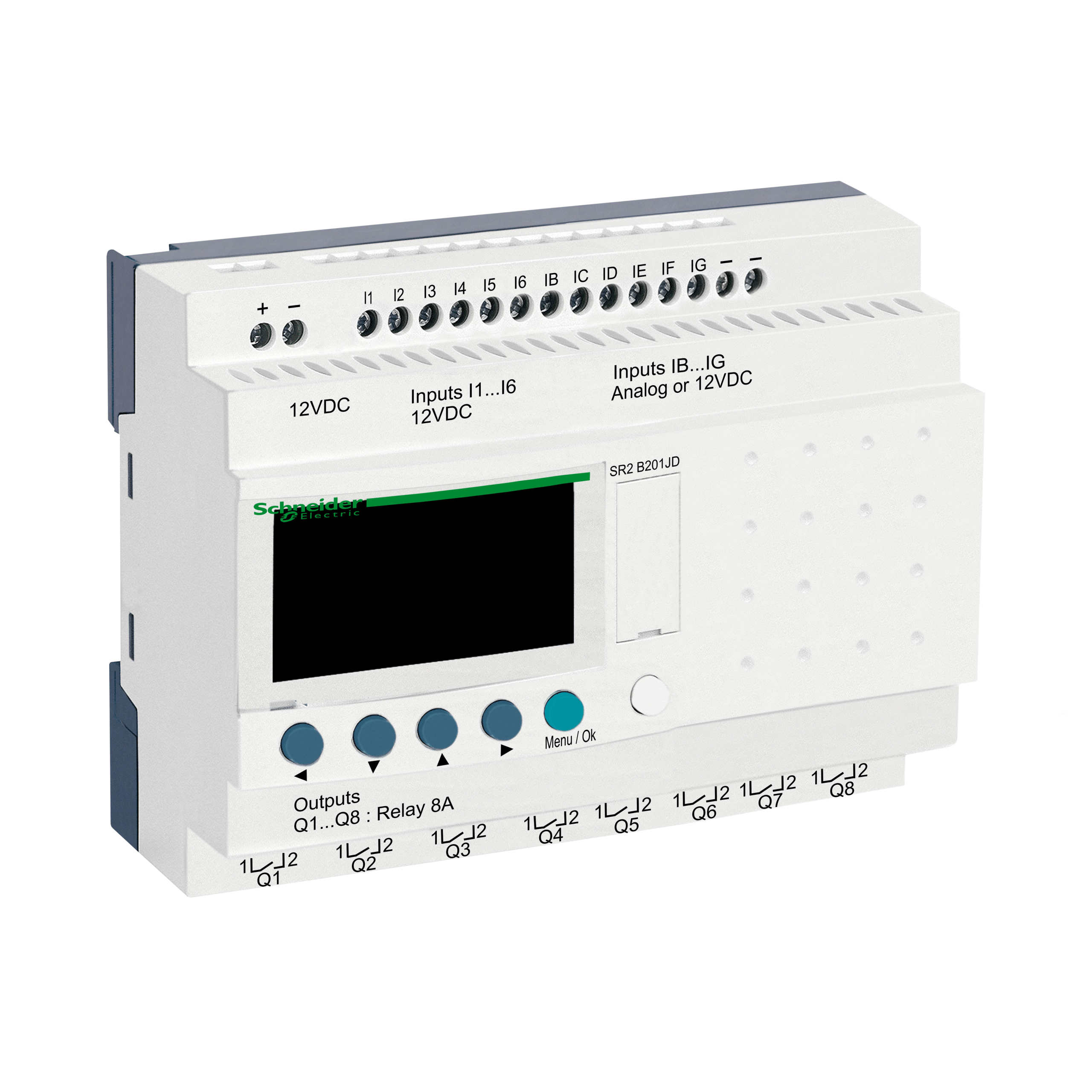 SR2B201JD - Compact smart relay, Zelio Logic, 20 I/O, 12 VDC, clock, display Telemecanique