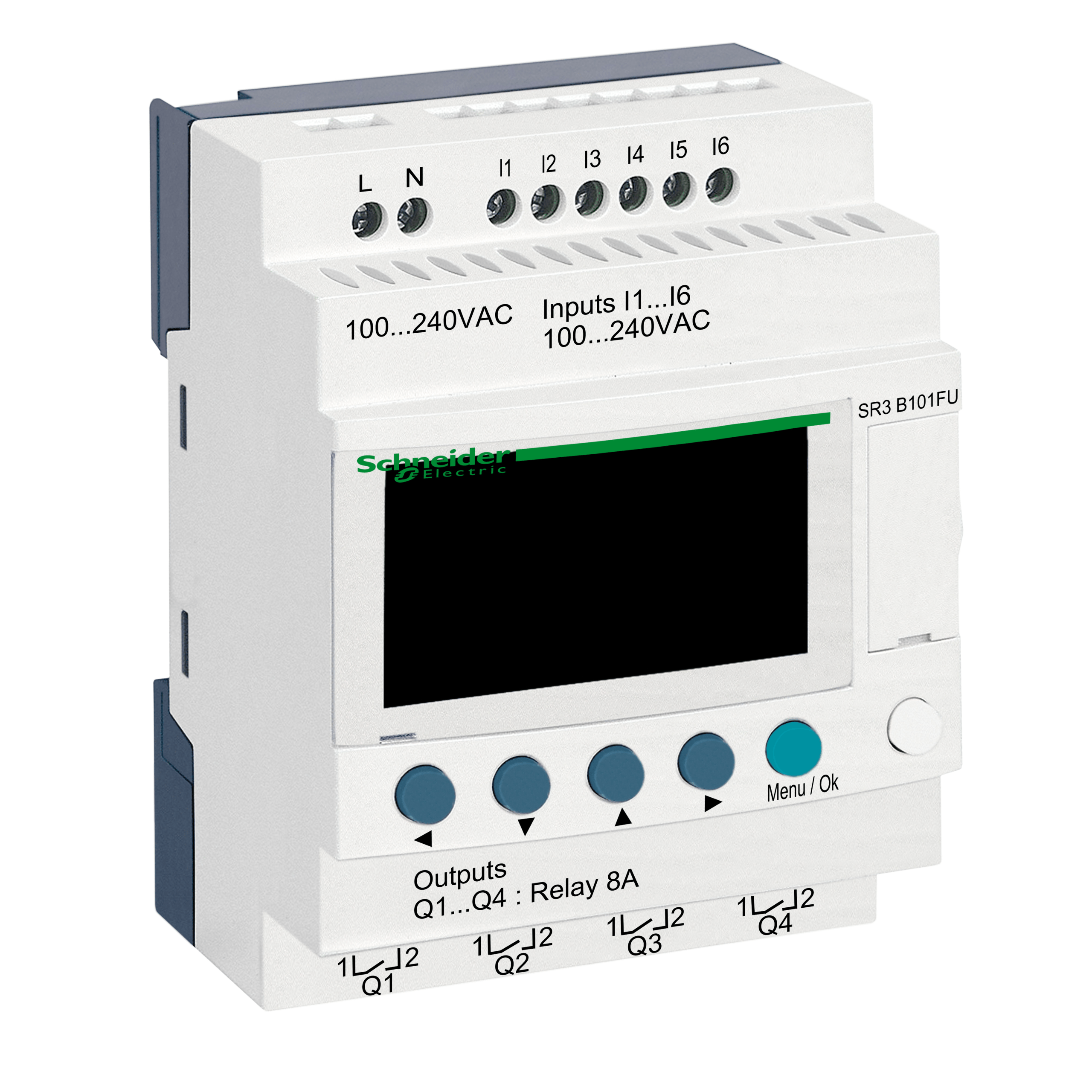 SR3B101FU - Modular smart relay, Zelio Logic, 10 I/O, 100...240 V AC, clock, display Schneider Electric