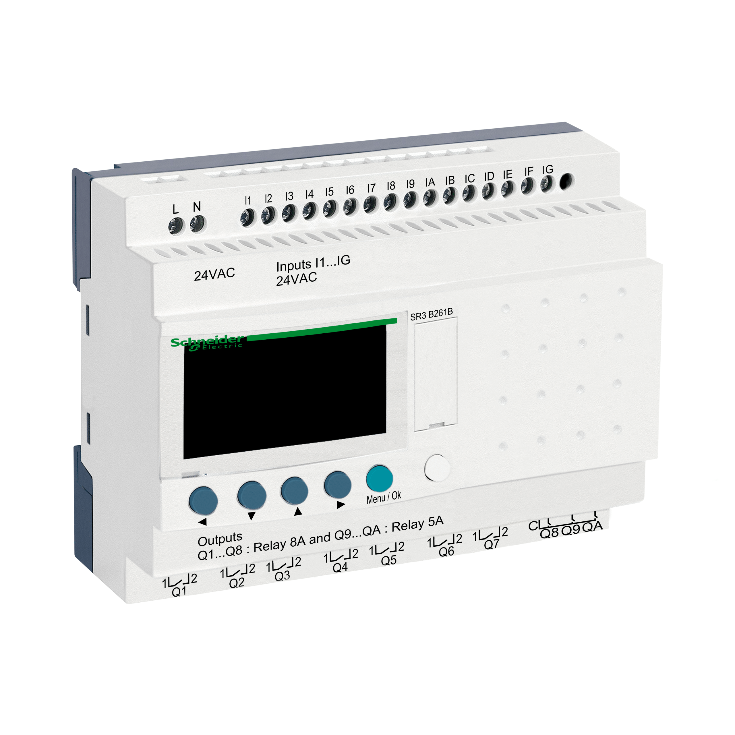SR3B261B - Modular smart relay, Zelio Logic, 24 I/O, 24 V AC, clock, display Schneider Electric