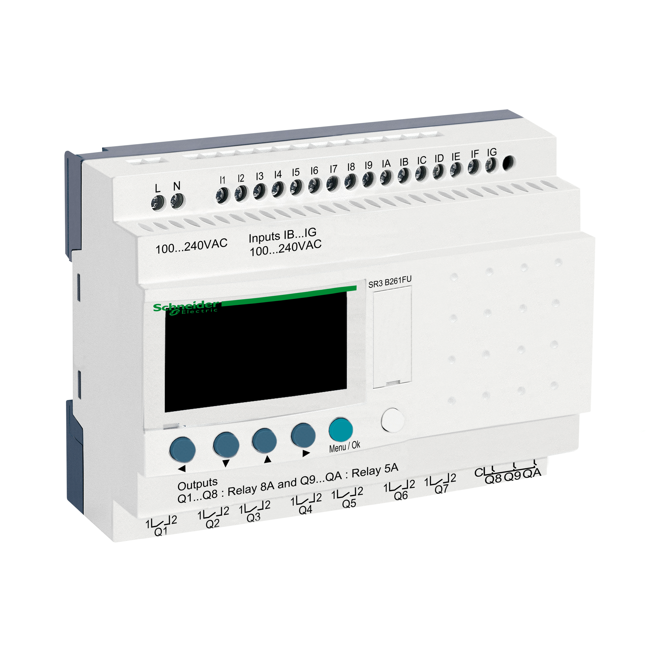SR3B261FU - Modular smart relay, Zelio Logic, 26 I/O, 100...240 V AC, clock, display Schneider Electric