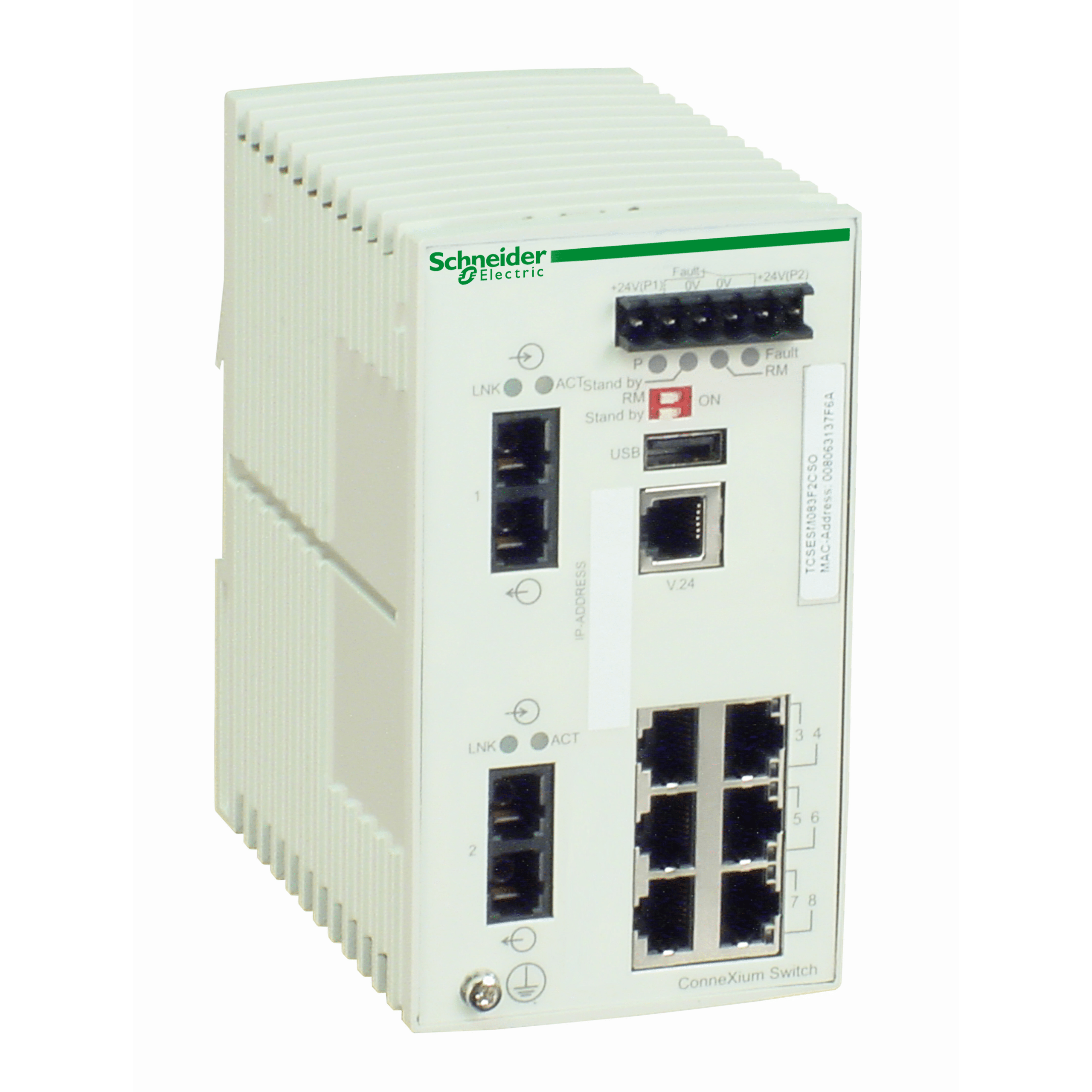 TCSESM083F2CS0 - ConneXium Managed Switch - 6 ports for copper + 2 ports for fiber optic single-mode Schneider Electric