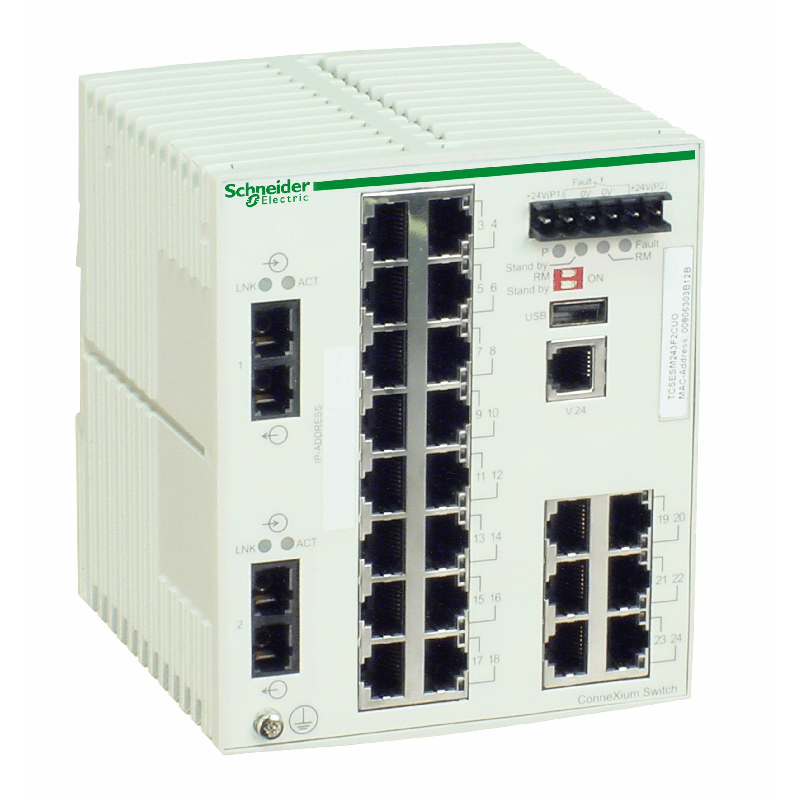 TCSESM243F2CU0 - ConneXium Managed Switch - 22 ports for copper + 2 ports for fiber optic multimode Schneider Electric