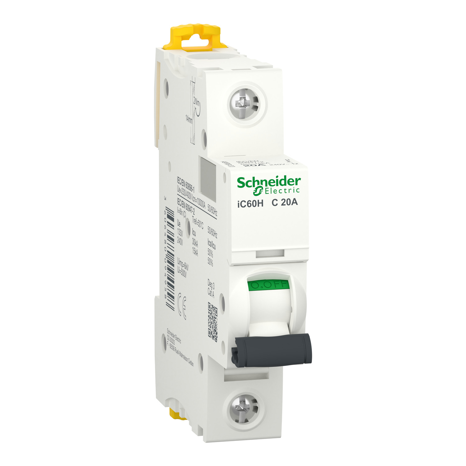 Miniature circuit-breaker, Acti9 iC60H, 1P, 20 A, C curve, 10000 A (IEC 60898-1), 15 kA (IEC 60947-2)