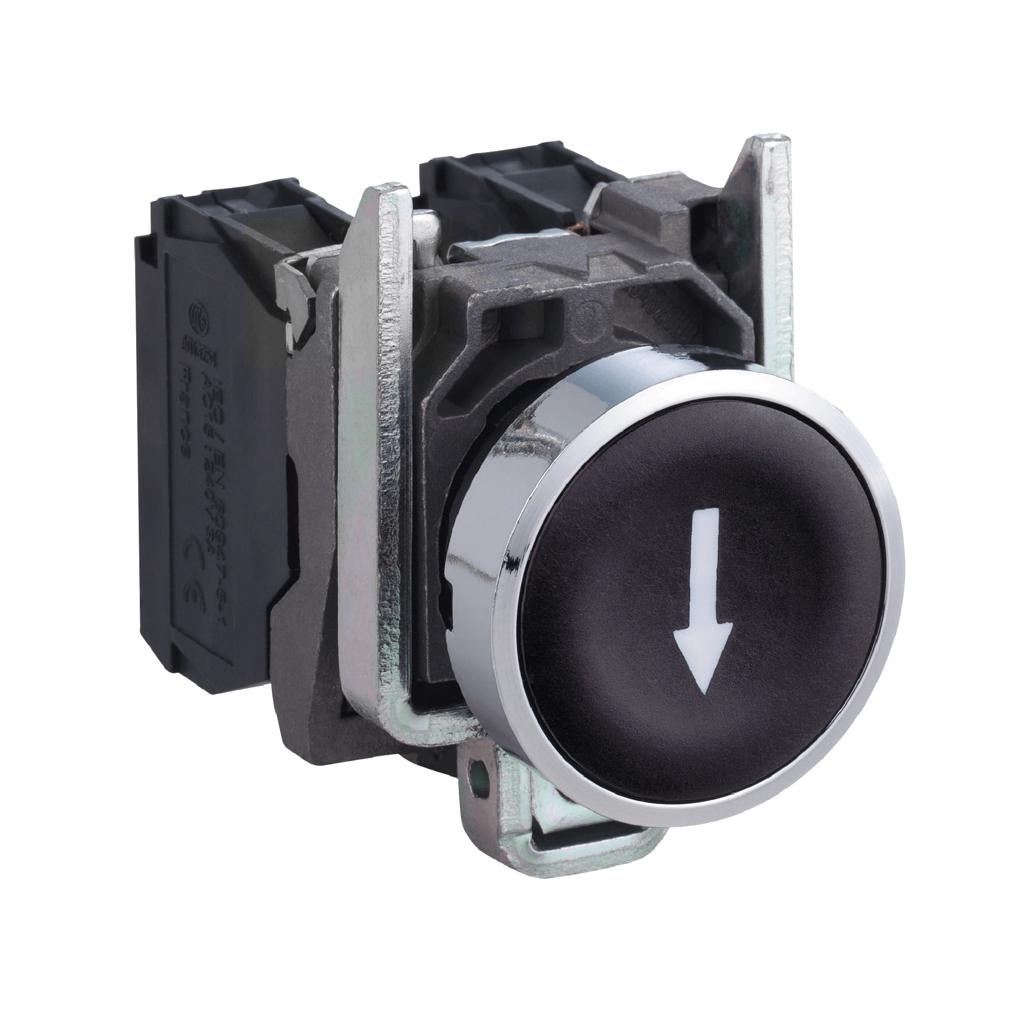 XB4BA3351 - Harmony XB4, Push button, metal, flush, black, Ø22, spring return, marked DOWN ARROW, 1 NO Schneider Electric