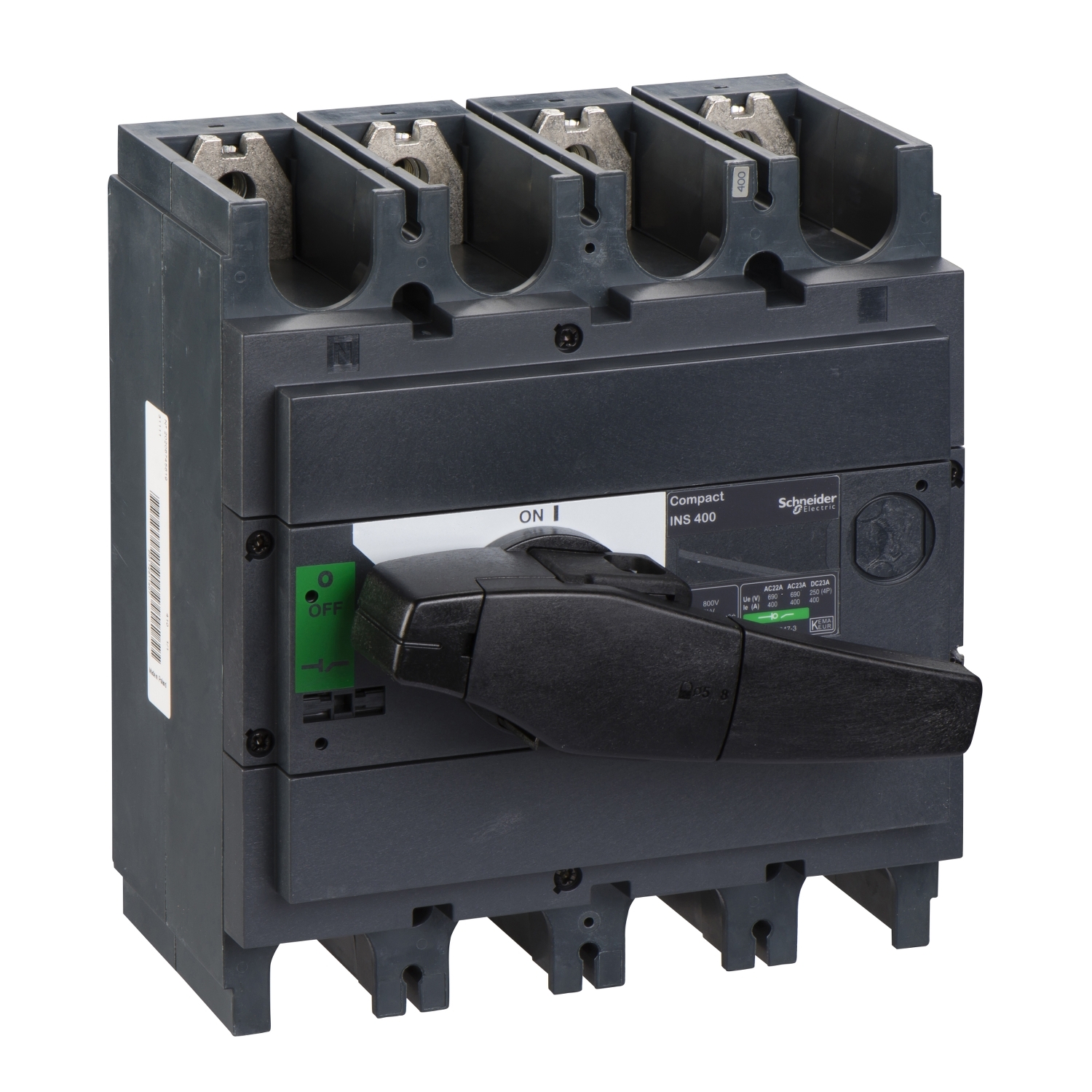 Switch disconnector, Compact INS400 , 400 A, standard version with black rotary handle, 4 poles