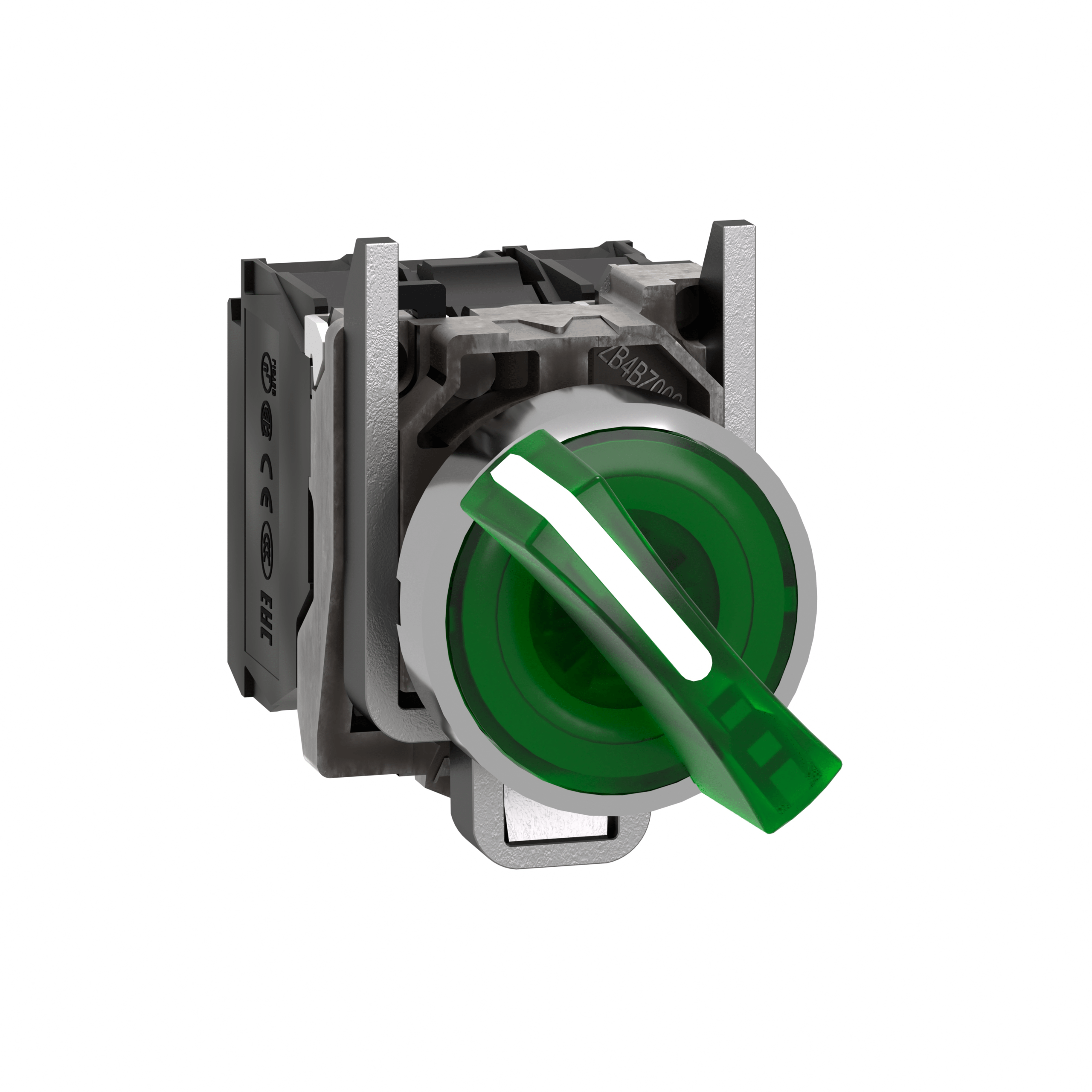XB4BK123G5 - Harmony XB4, Illuminated selector switch, metal, green, Ø22, 2 positions, stay put, 110...120 V AC, 1 NO + 1 NC Schneider Electric