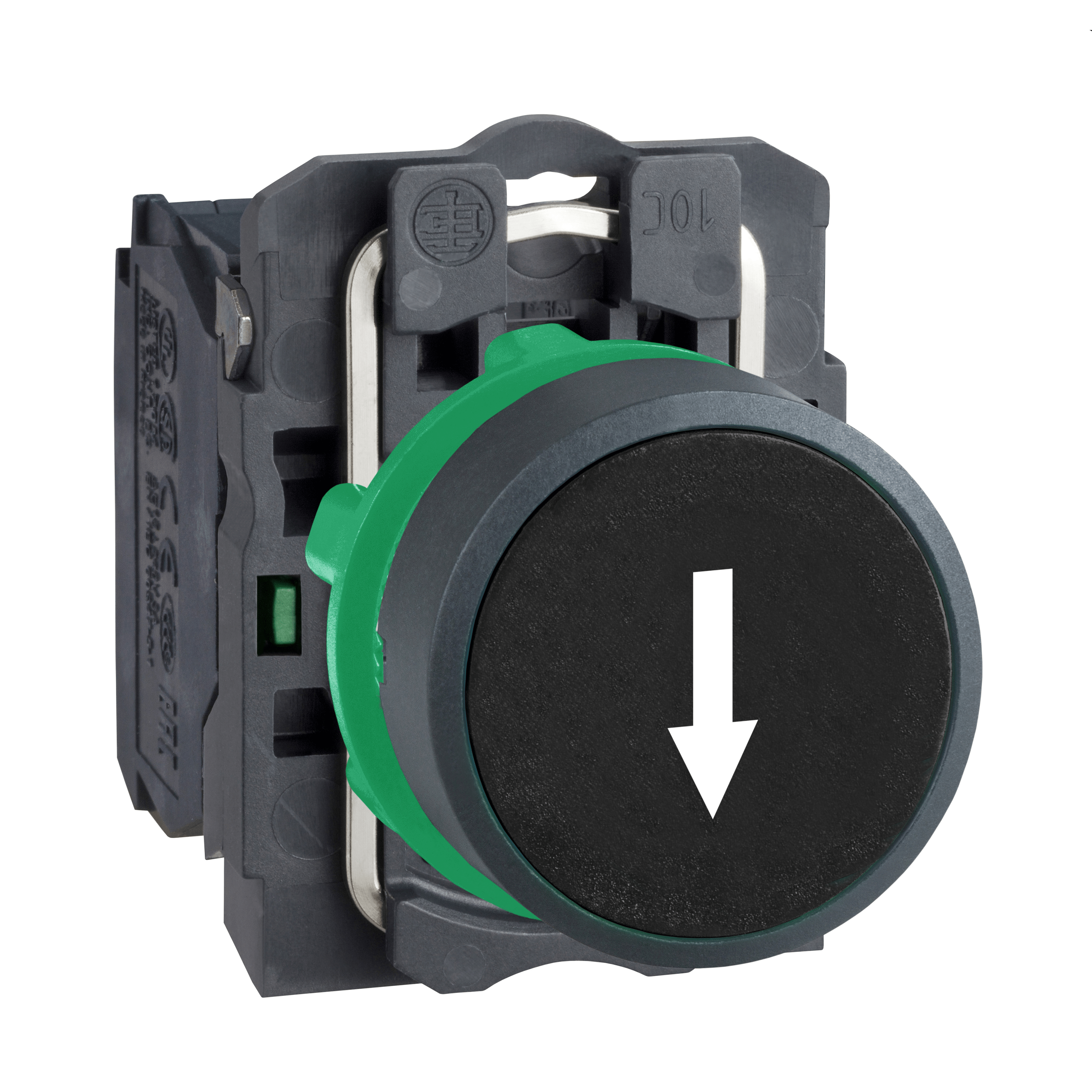 XB5AA3351 - Harmony XB5, Push button, plastic, flush, black,Ø22, spring return, marked DOWN ARROW, 1 NO Schneider Electric