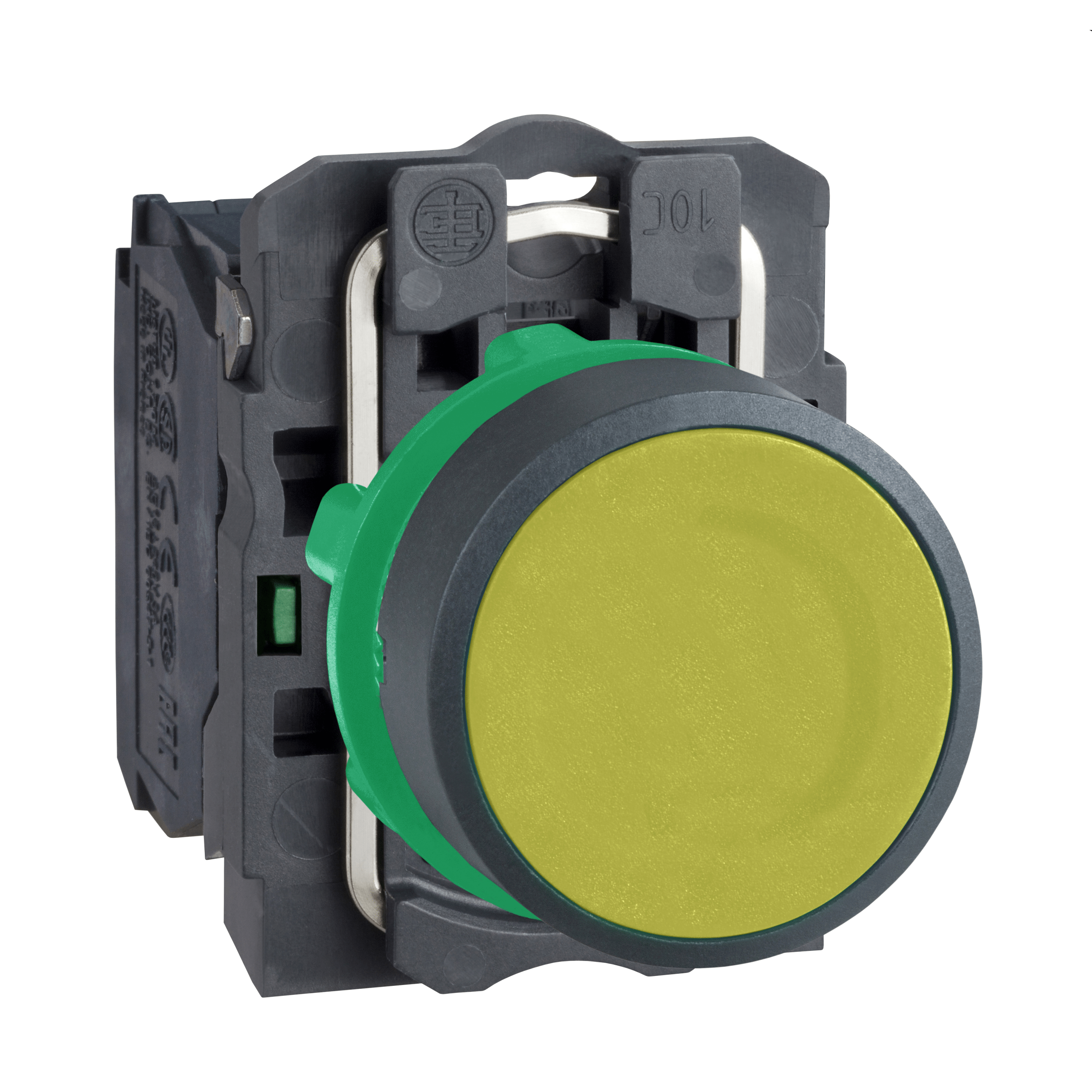 XB5AA51 - Harmony XB5, Push button, plastic, flush, yellow, Ø22, spring return, unmarked, 1 NO Schneider Electric